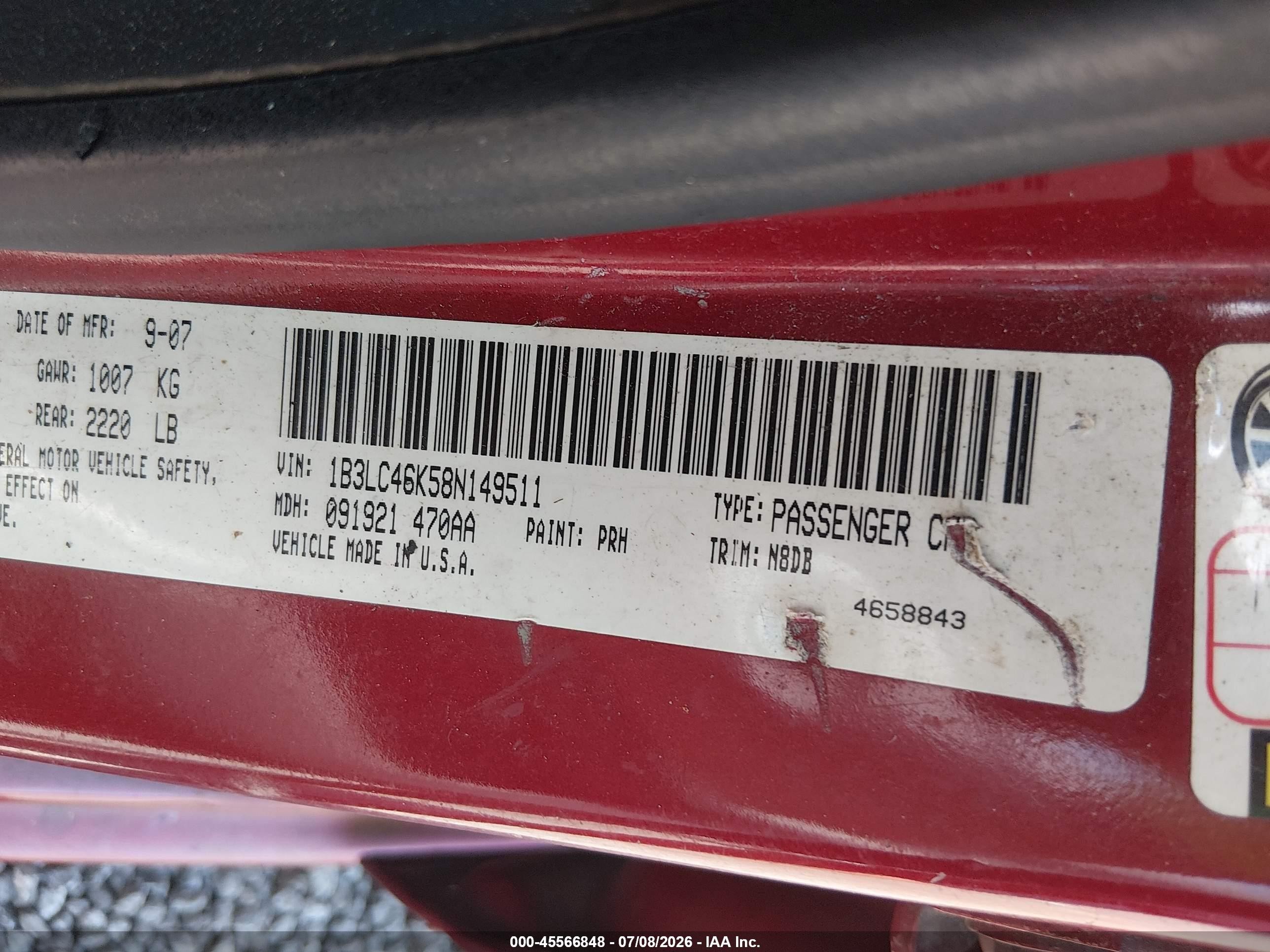 2008 Dodge Avenger Se Red vin: 1B3LC46K58N149511