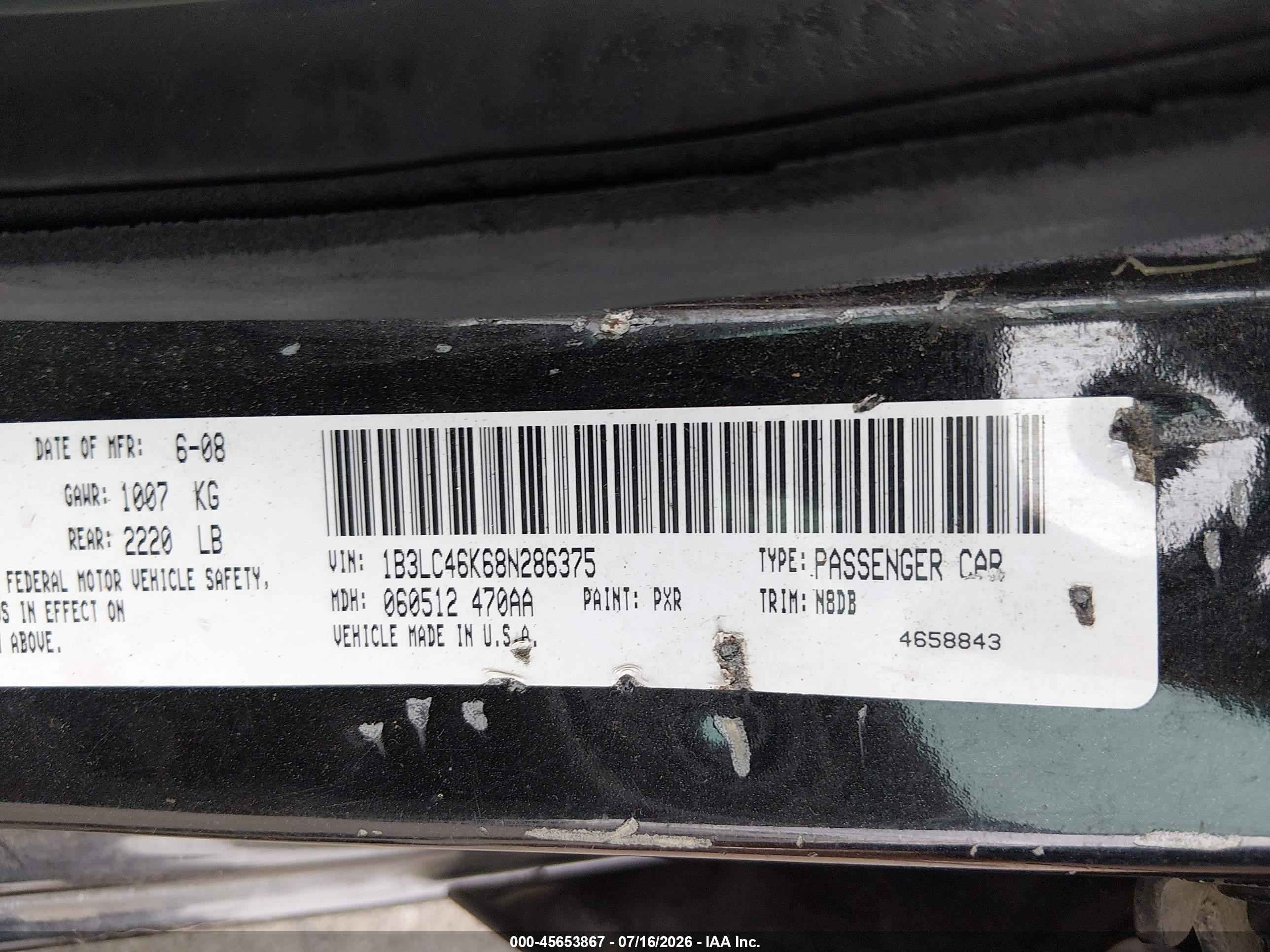 2008 Dodge Avenger Se Black vin: 1B3LC46K68N286375