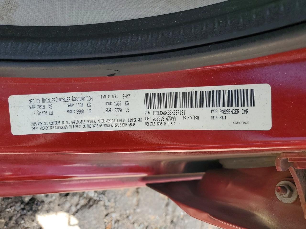 2008 Dodge Avenger Se Red vin: 1B3LC46K88N587181
