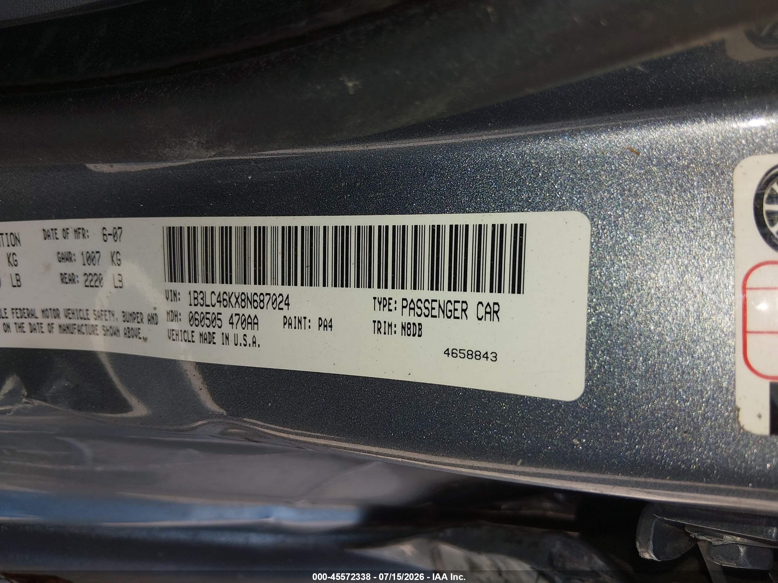2008 Dodge Avenger Se Gray vin: 1B3LC46KX8N687024