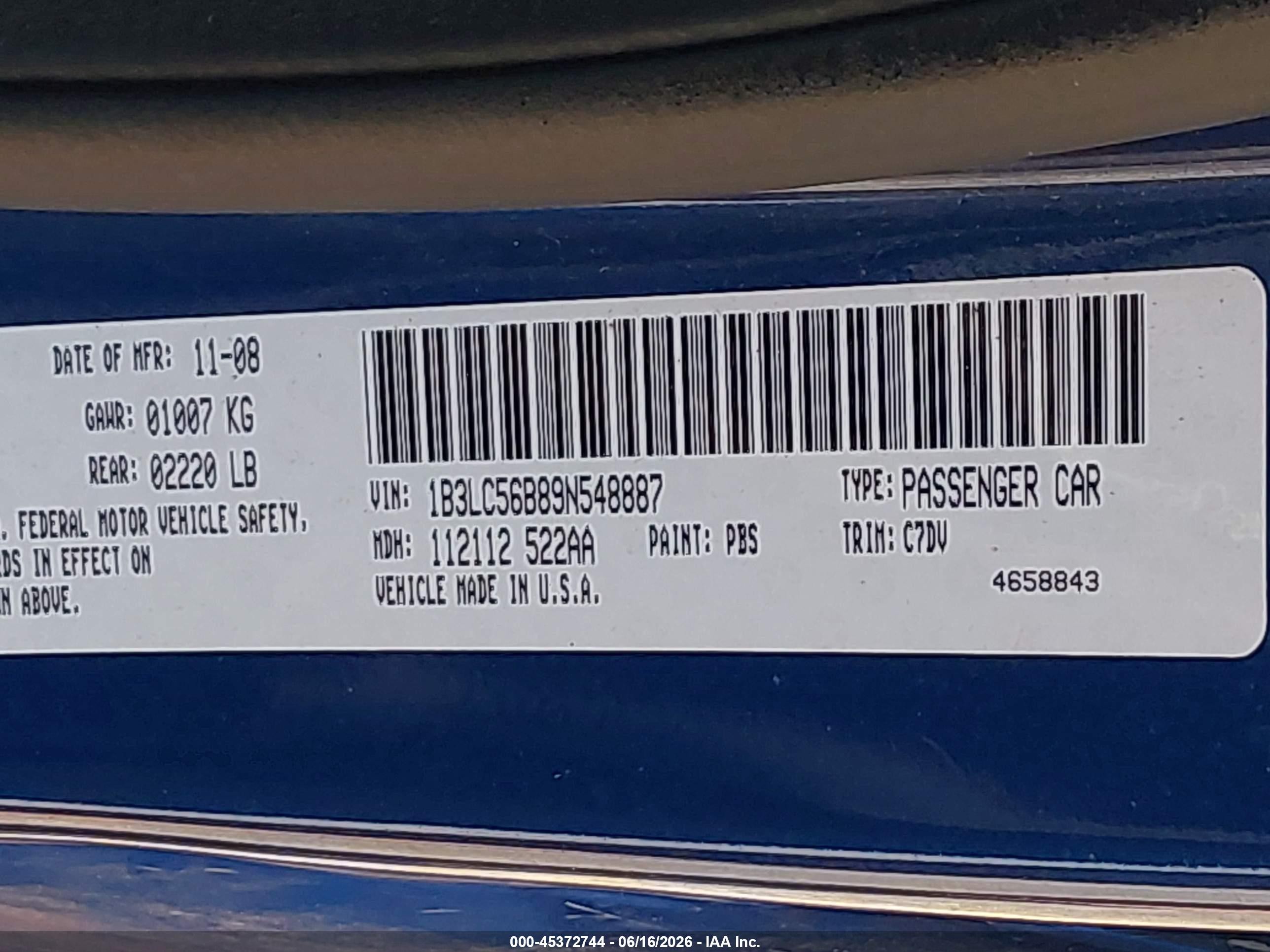 2009 Dodge Avenger R/t Blue vin: 1B3LC56B89N548887
