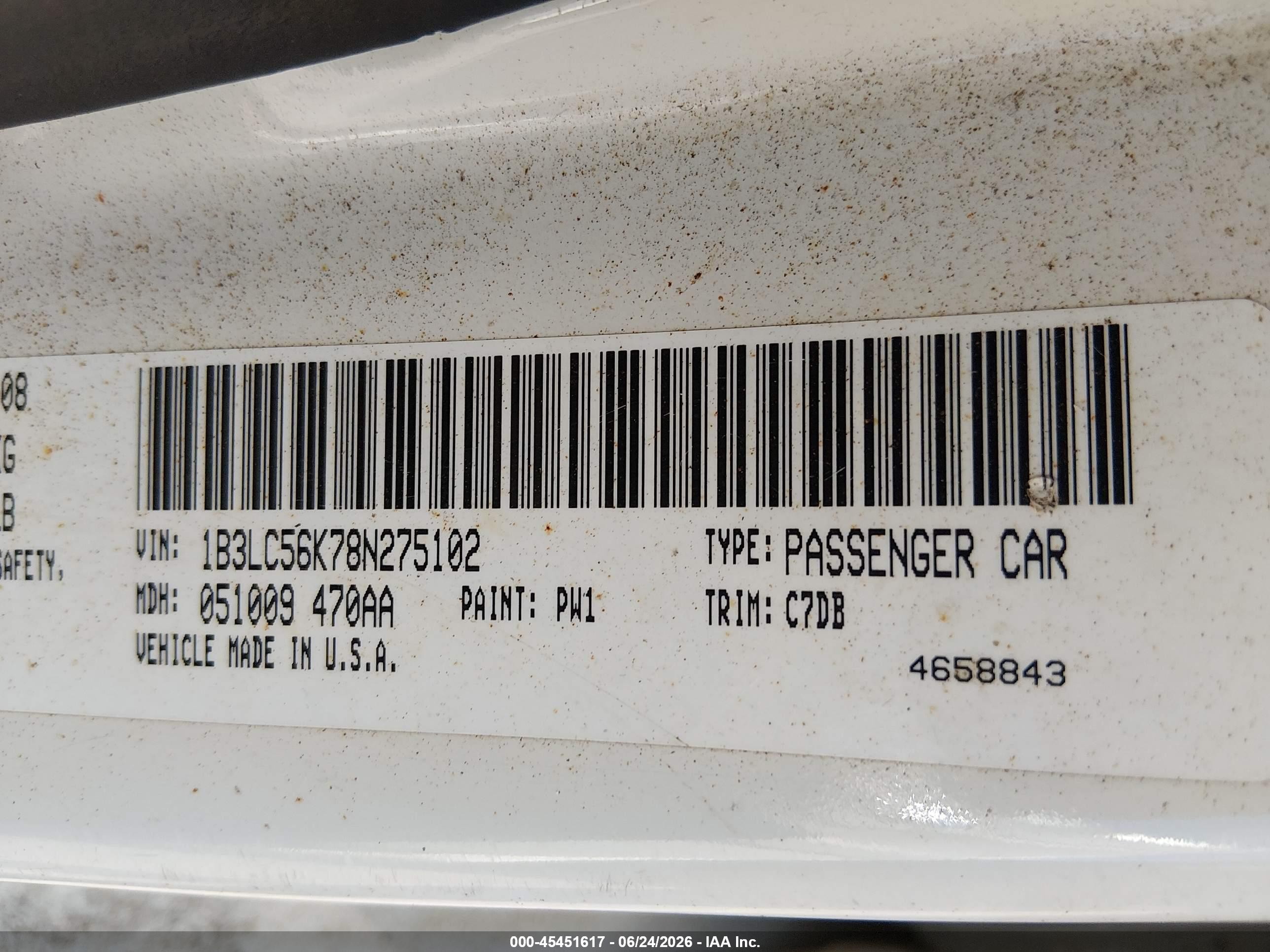 2008 Dodge Avenger Sxt White vin: 1B3LC56K78N275102