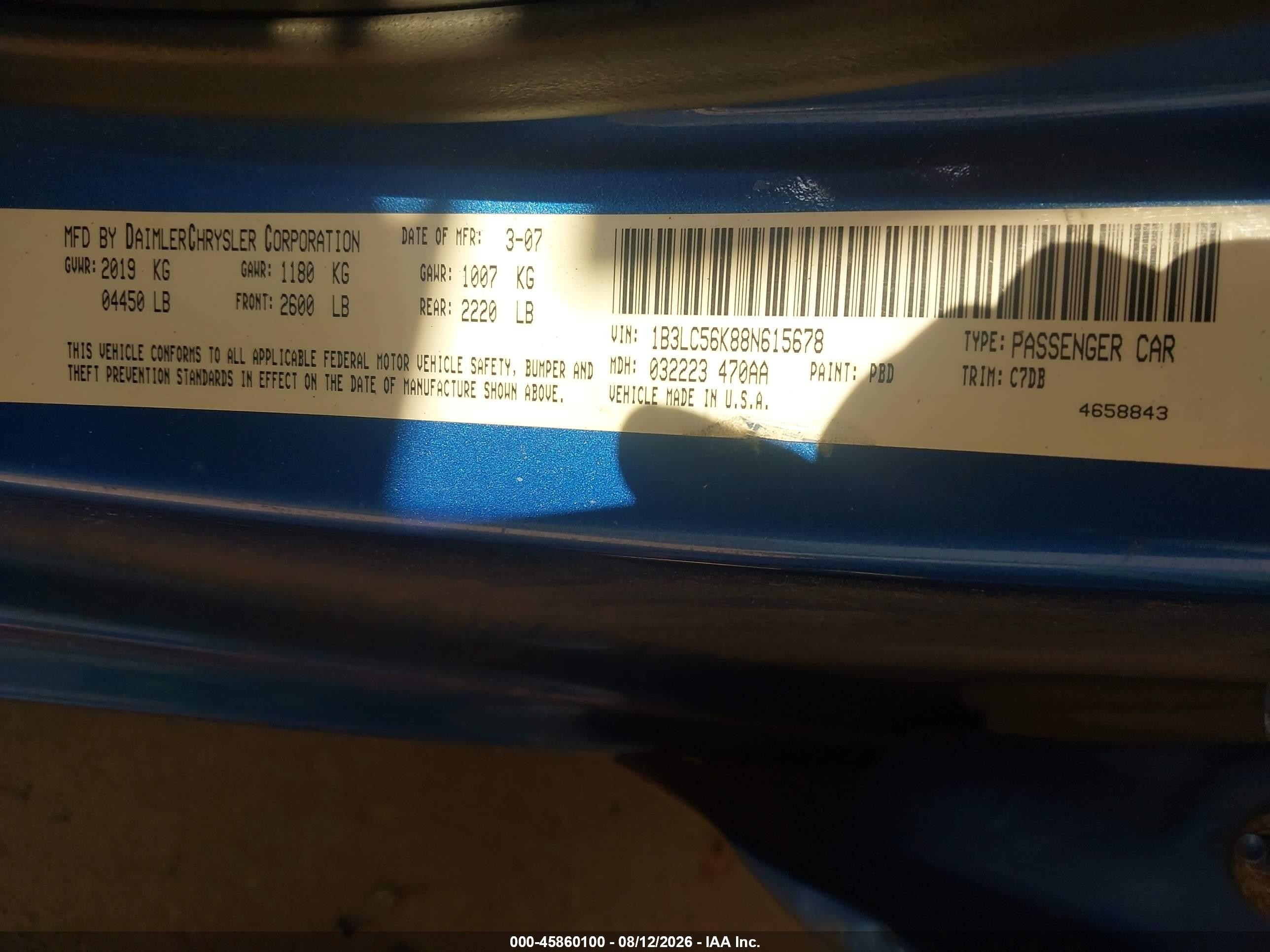 2008 Dodge Avenger Sxt Blue vin: 1B3LC56K88N615678