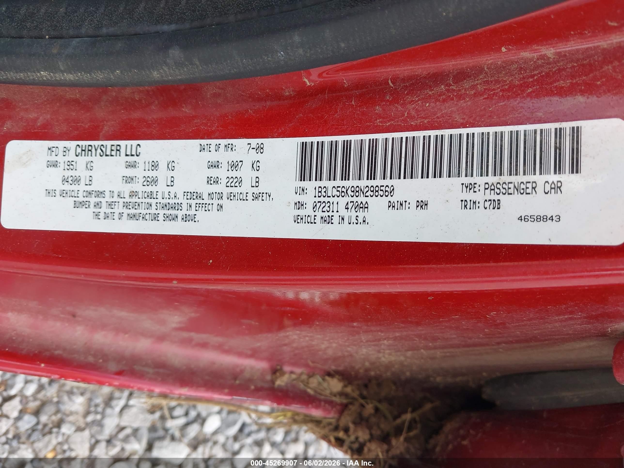 2008 Dodge Avenger Sxt Red vin: 1B3LC56K98N298560