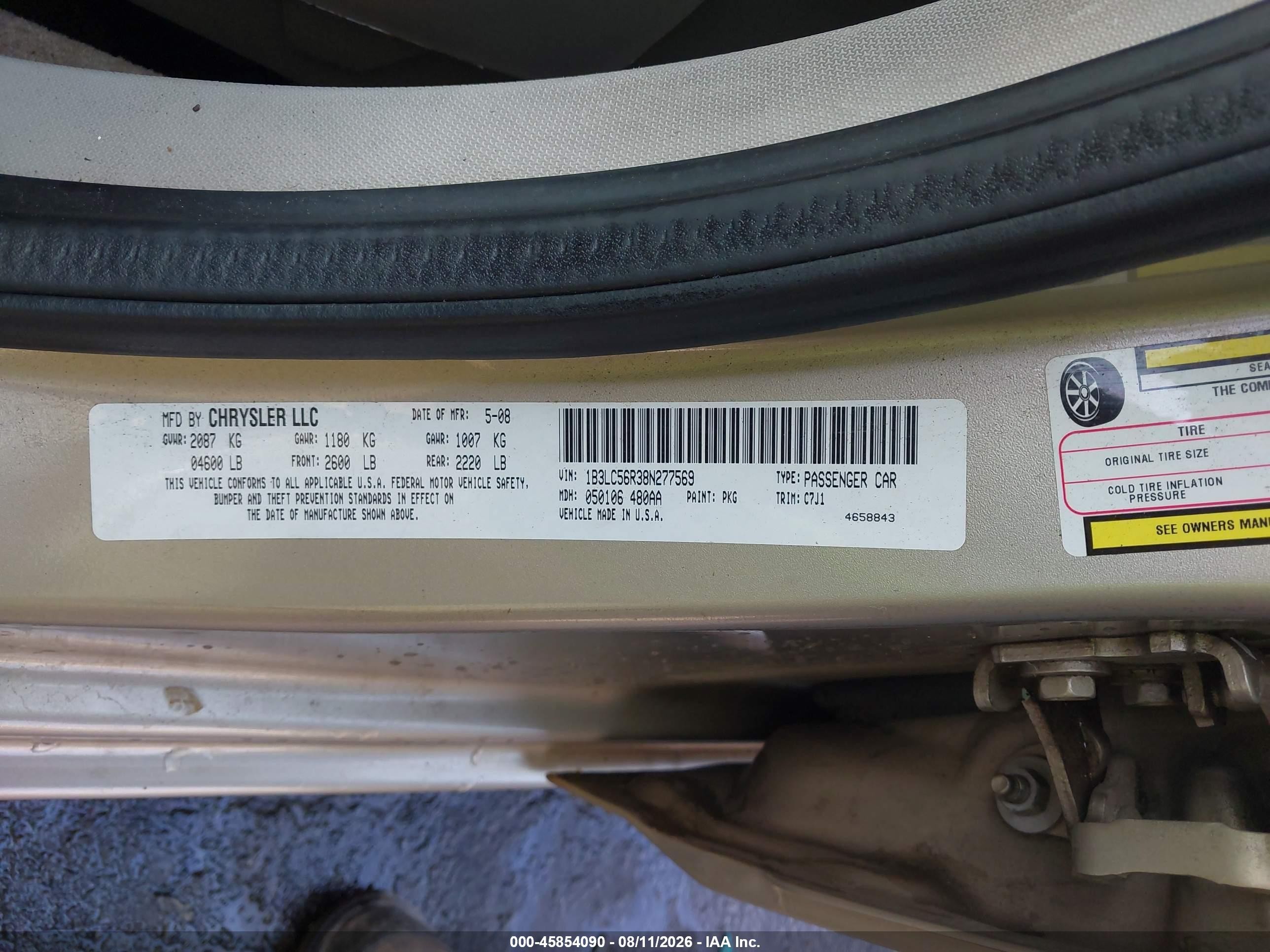2008 Dodge Avenger Sxt Золотой vin: 1B3LC56R38N277569
