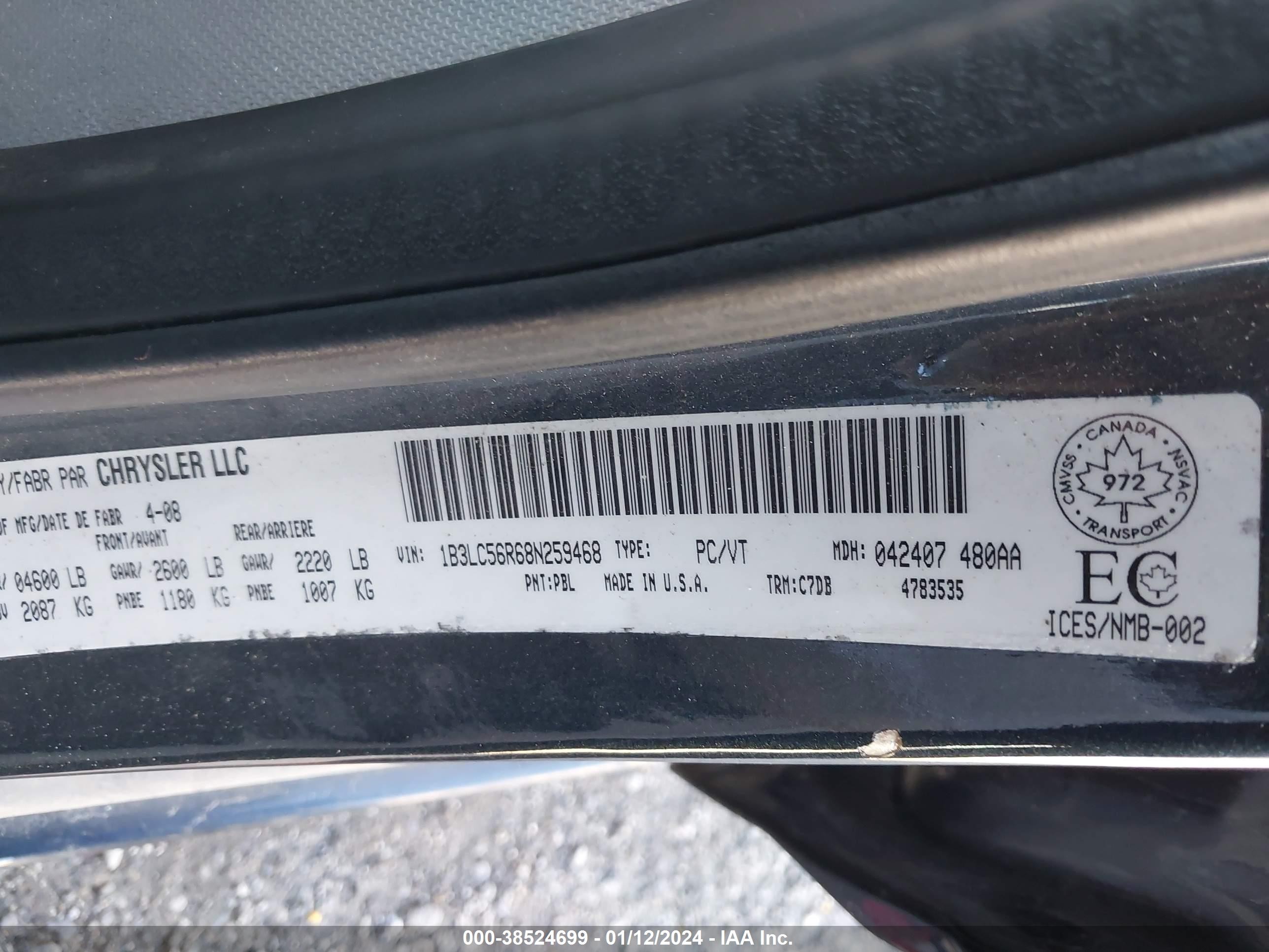 2008 Dodge Avenger Sxt Blue vin: 1B3LC56R68N259468