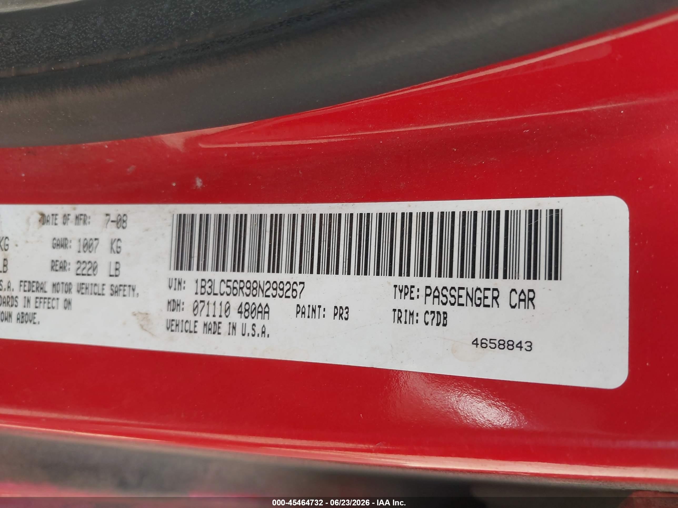2008 Dodge Avenger Sxt Red vin: 1B3LC56R98N299267