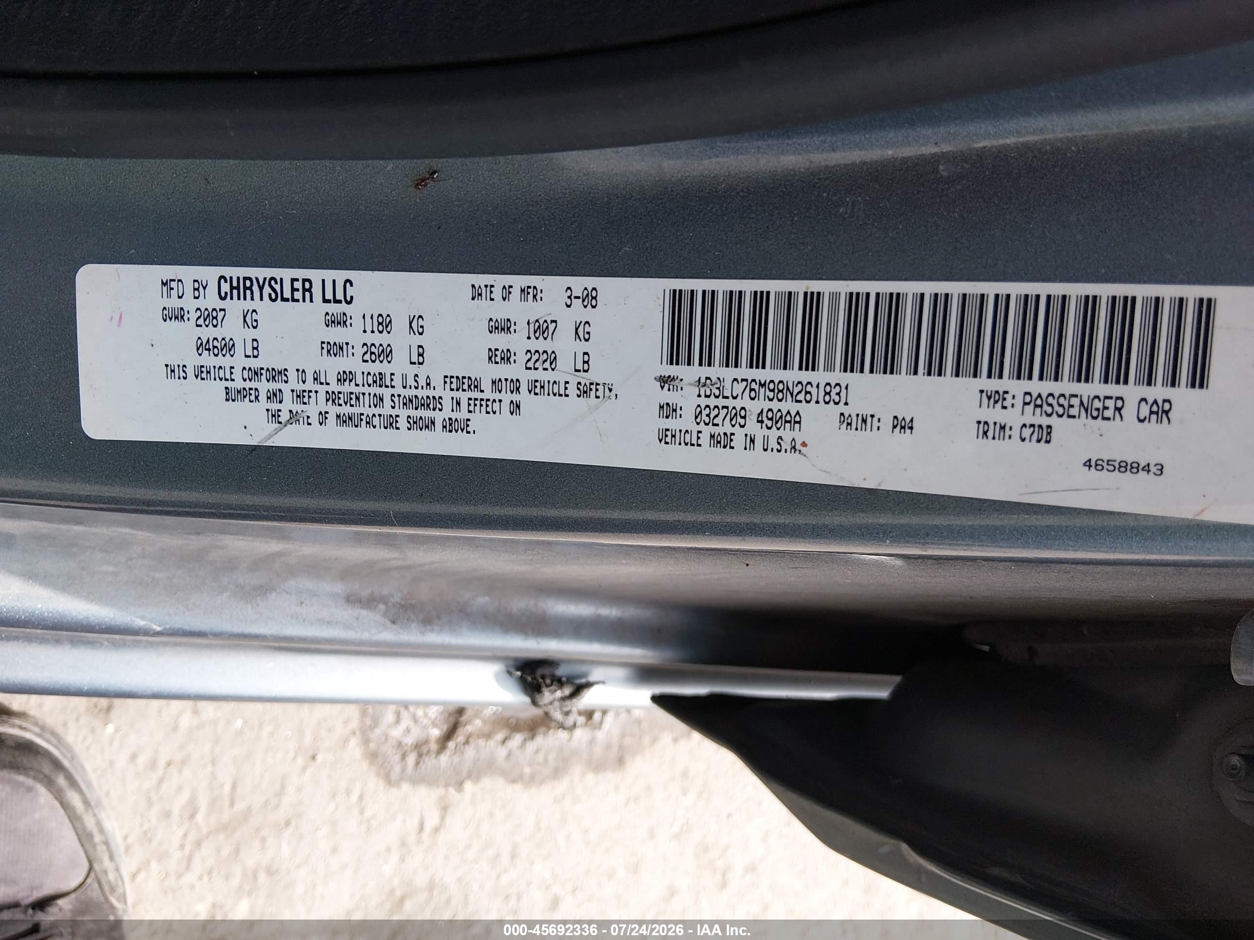 2008 Dodge Avenger R/t Gray vin: 1B3LC76M98N261831