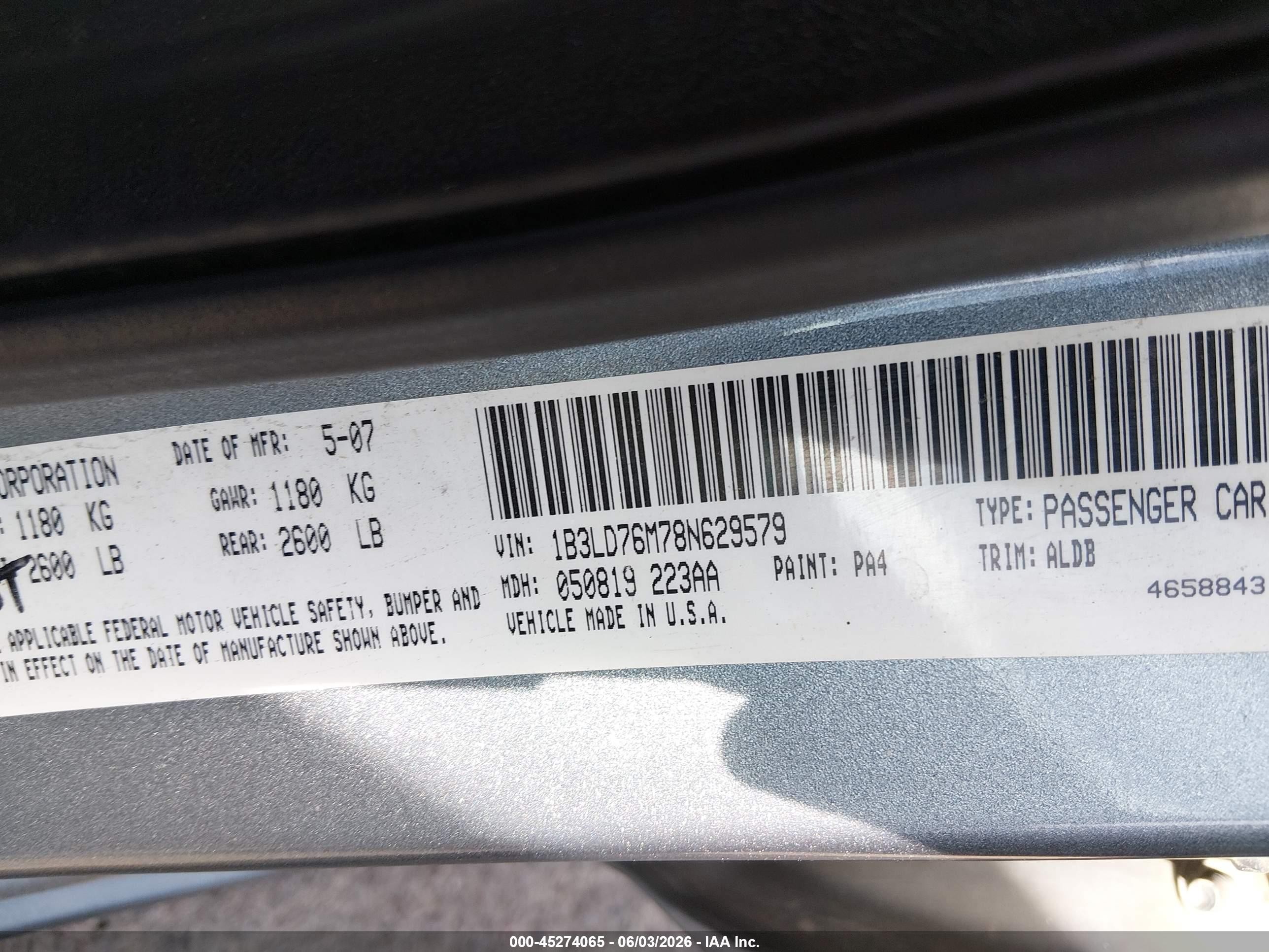 2008 Dodge Avenger R/t Silver vin: 1B3LD76M78N629579