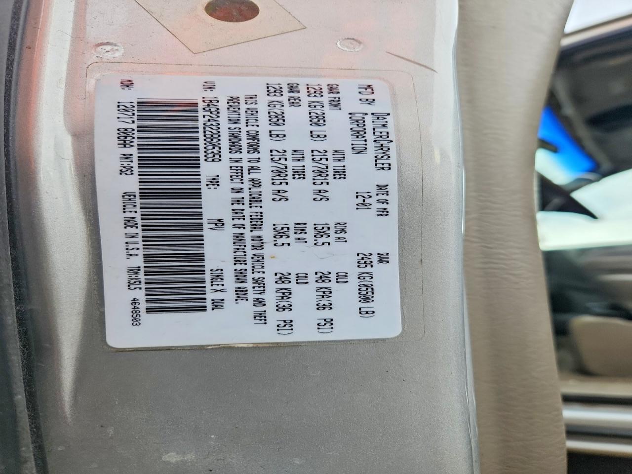 2002 Dodge Caravan Se Silver vin: 1B4GP24322B605359