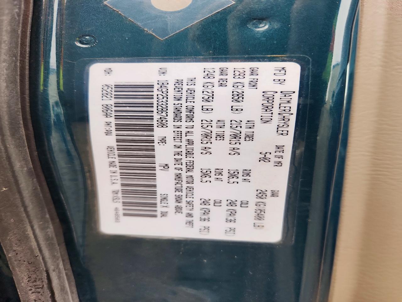 2002 Dodge Caravan Se Blue vin: 1B4GP25332B674608