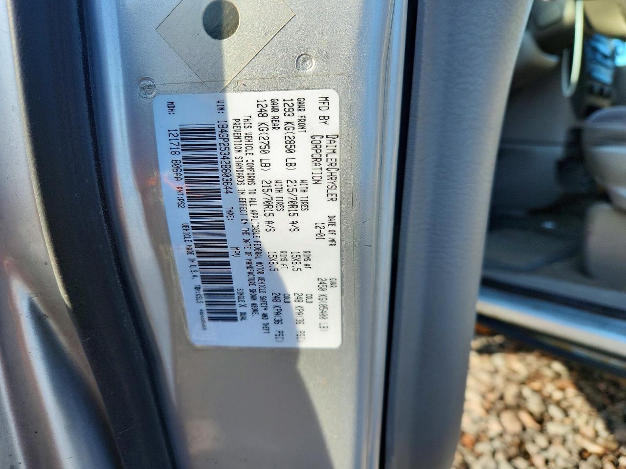 2002 Dodge Caravan Se Серебряный vin: 1B4GP25342B603644