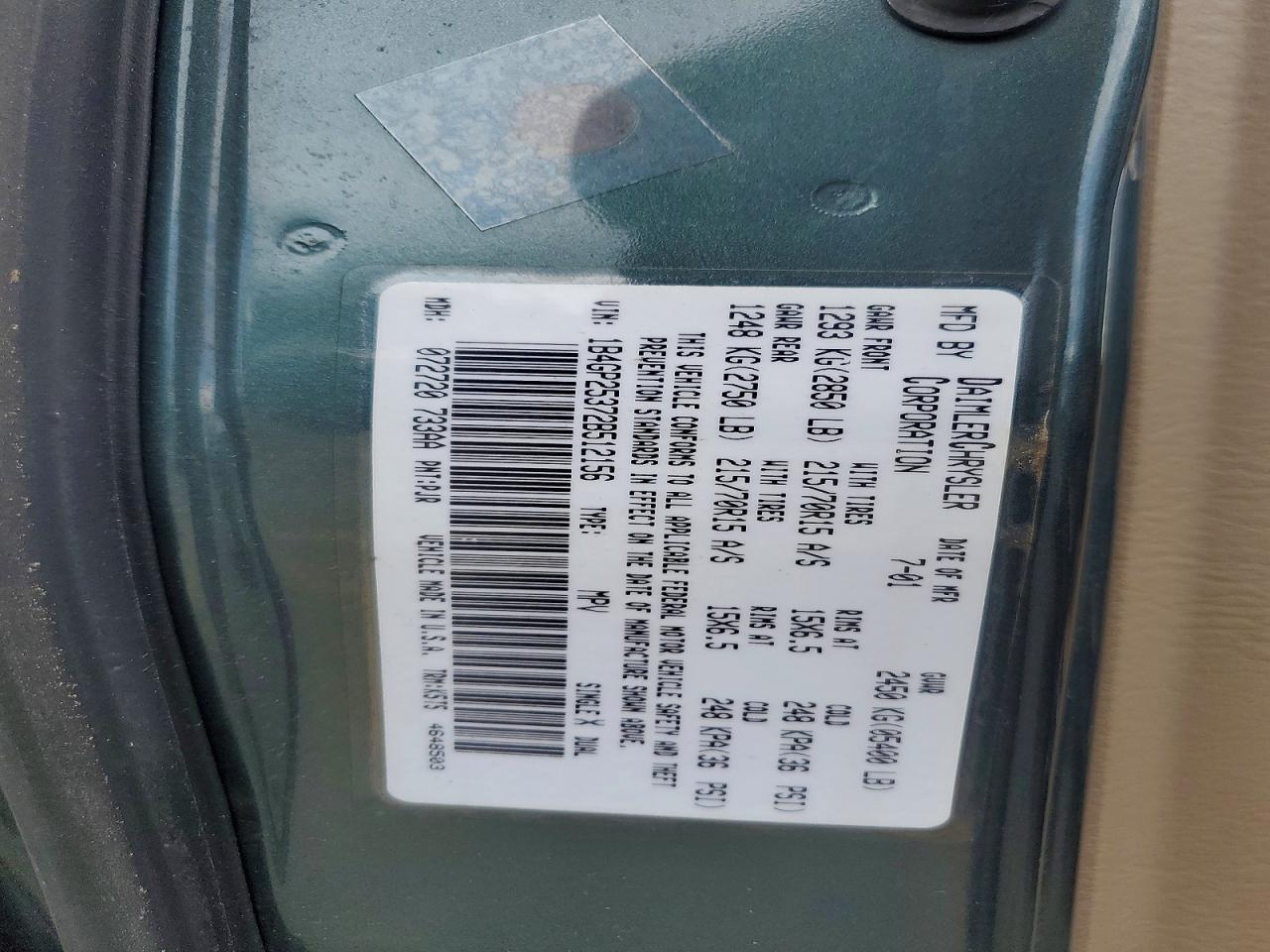 2002 Dodge Caravan Se Серый vin: 1B4GP25372B512156