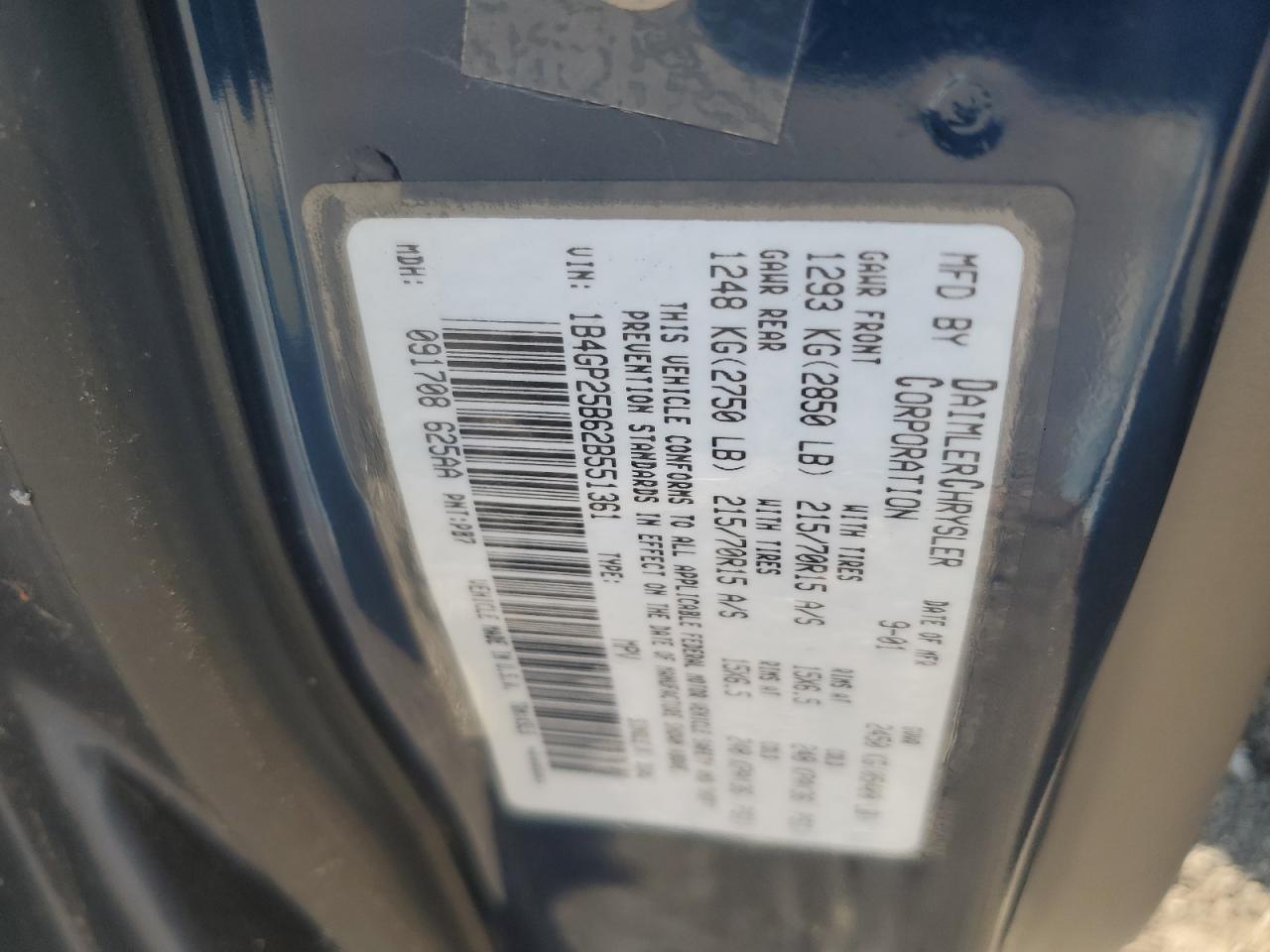 2002 Dodge Caravan Se Blue vin: 1B4GP25B62B551361
