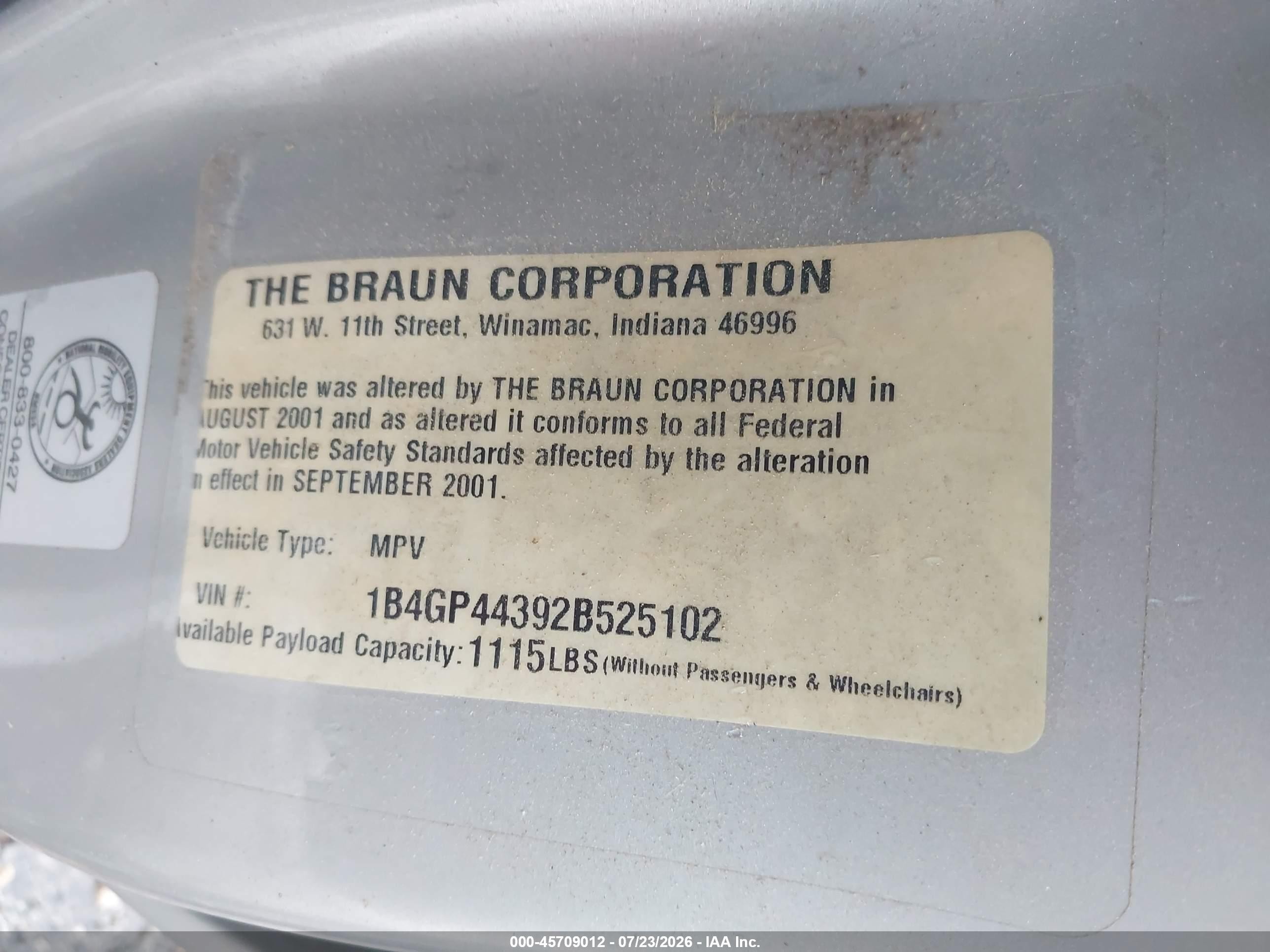 2002 Dodge Grand Caravan Sport Silver vin: 1B4GP44392B525102