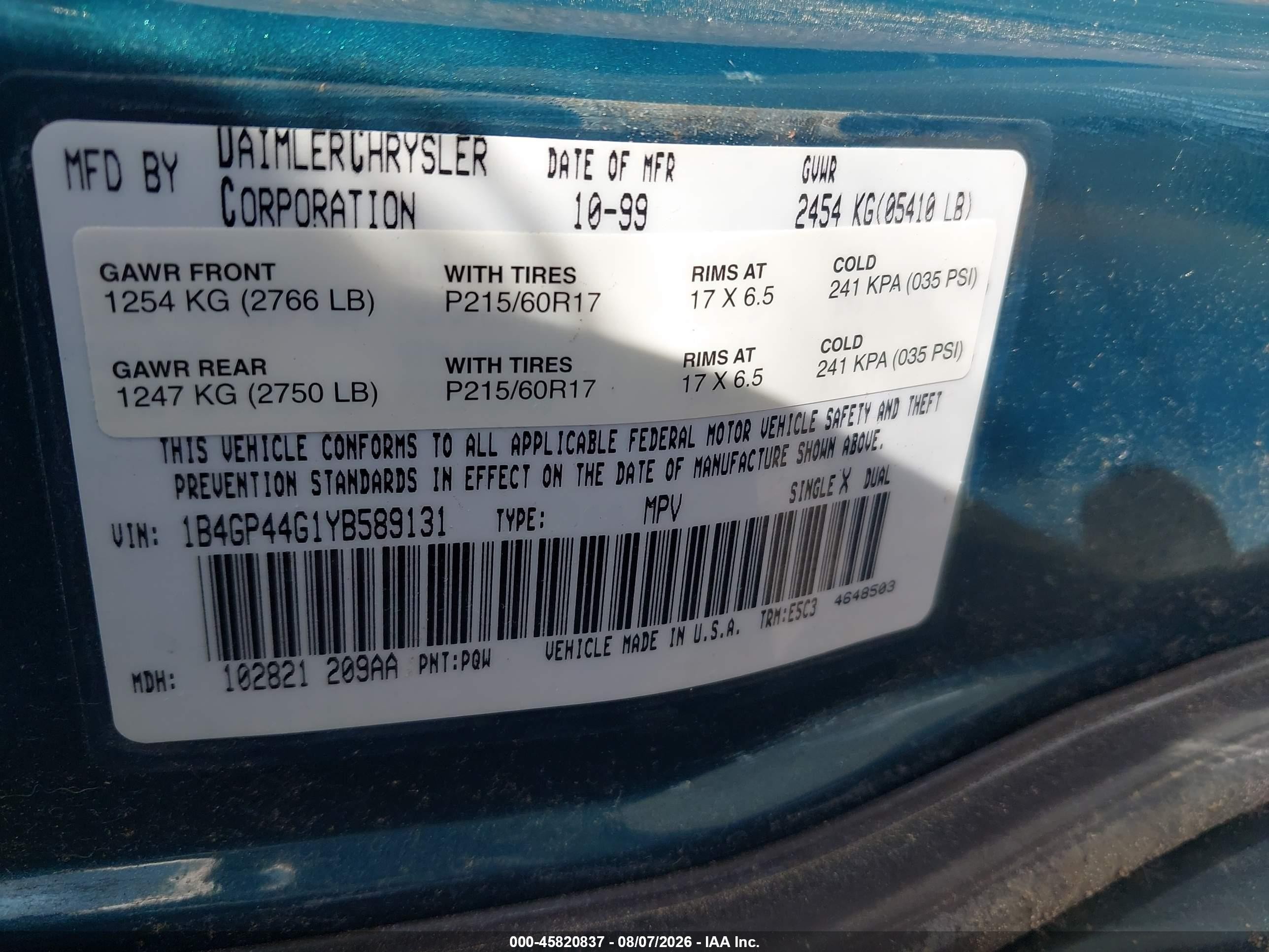 2000 Dodge Grand Caravan Se Зеленый vin: 1B4GP44G1YB589131