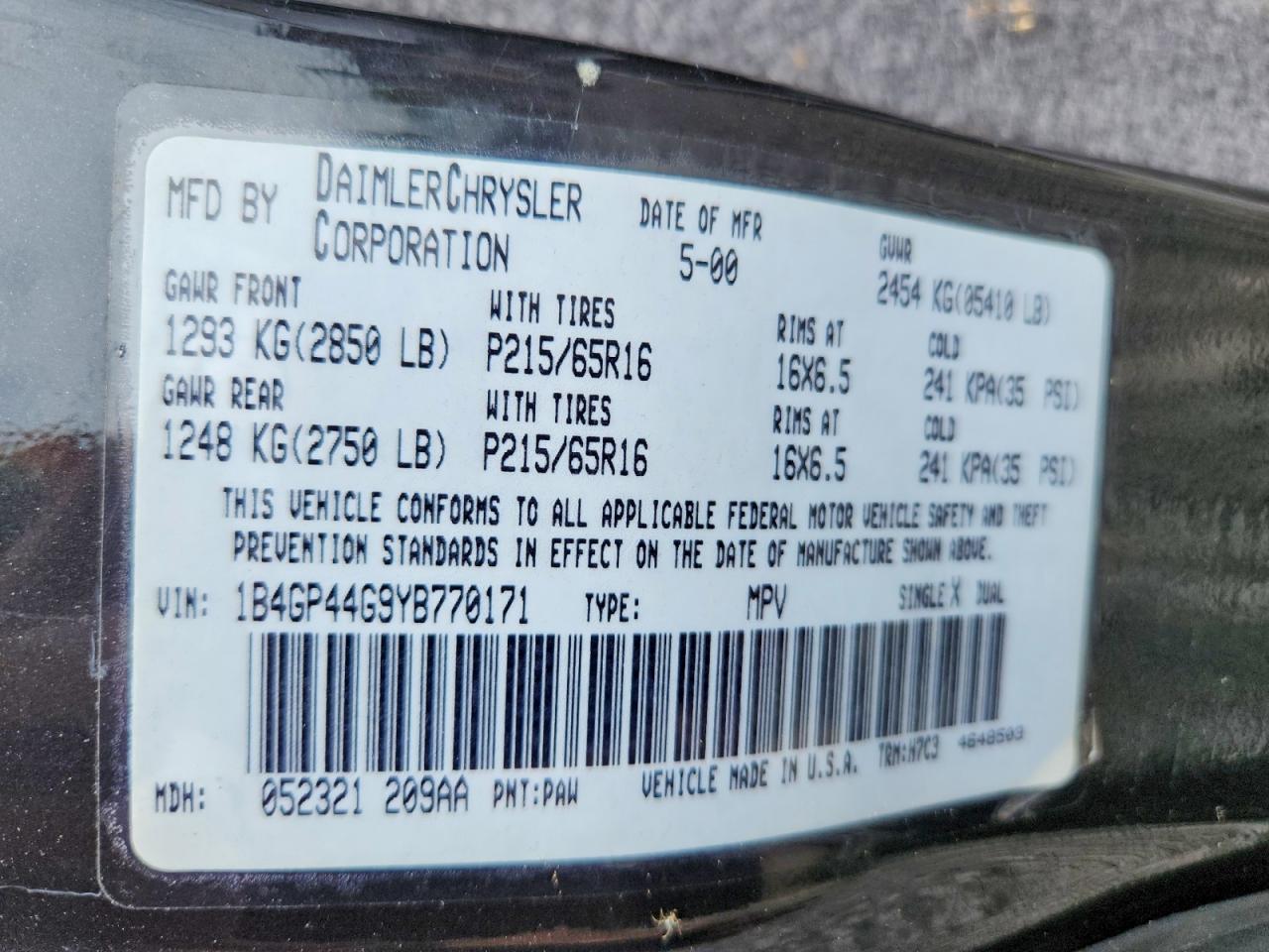 2000 Dodge Grand Caravan Se Black vin: 1B4GP44G9YB770171