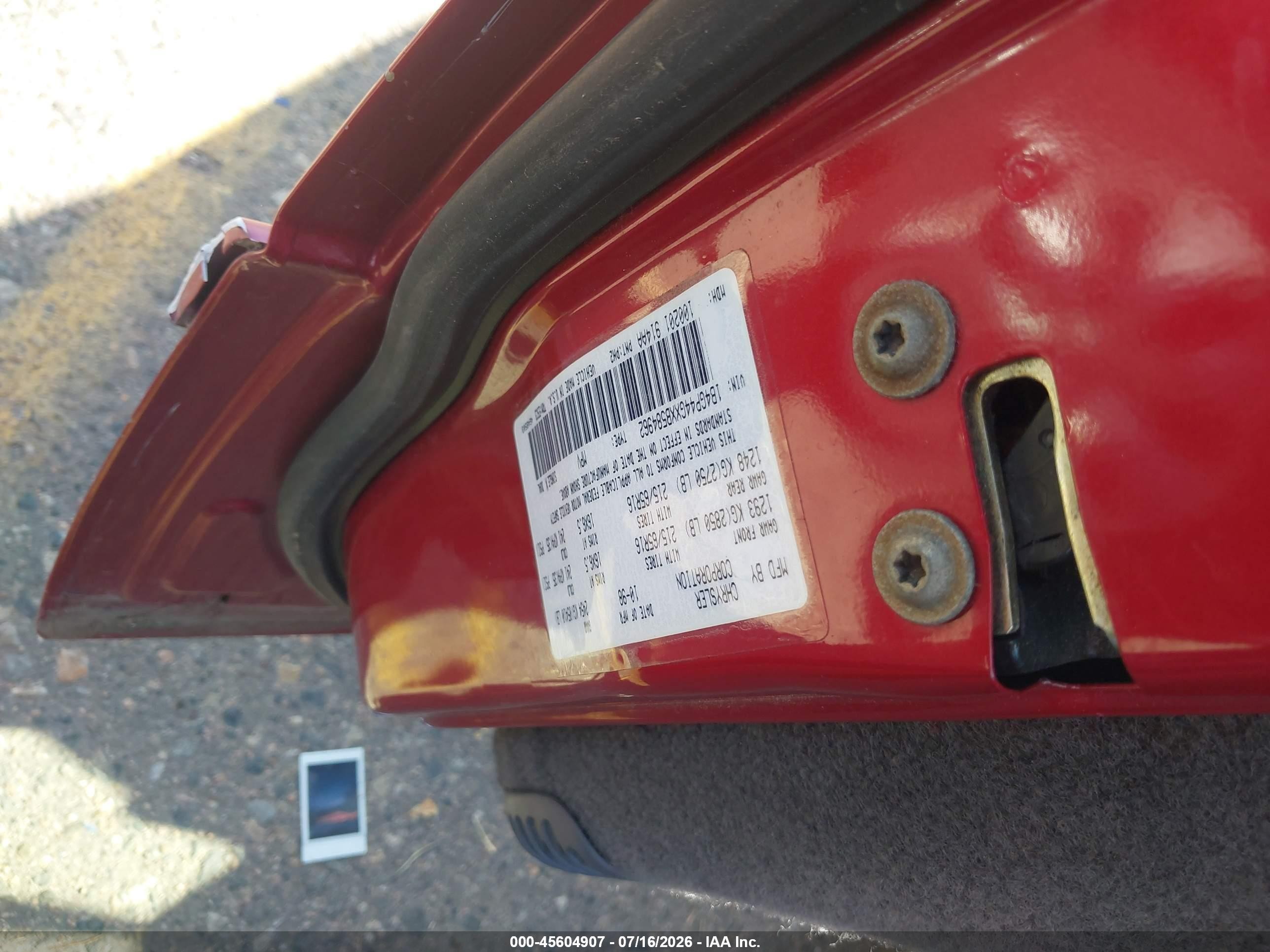 1999 Dodge Grand Caravan Se Red vin: 1B4GP44GXXB584962