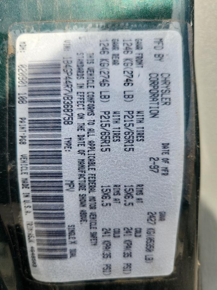1997 Dodge Grand Caravan Se Green vin: 1B4GP44R7VB368758