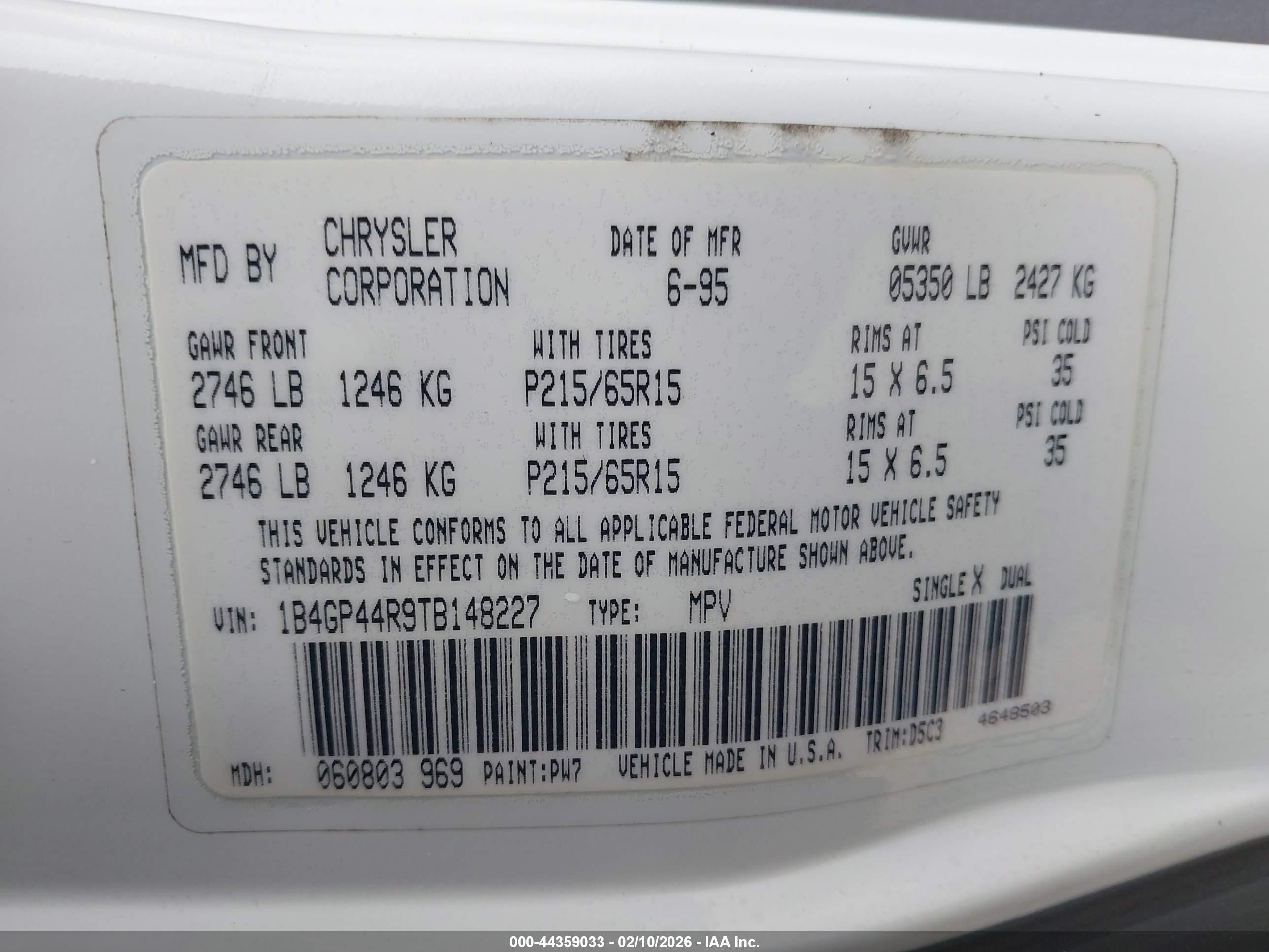 1996 Dodge Grand Caravan Se Белый vin: 1B4GP44R9TB148227