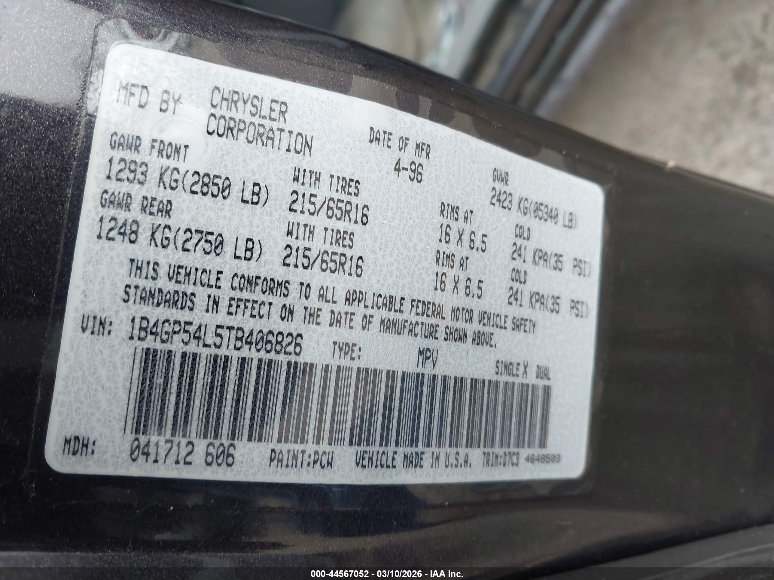 1996 Dodge Grand Caravan Le/es Gray vin: 1B4GP54L5TB406826
