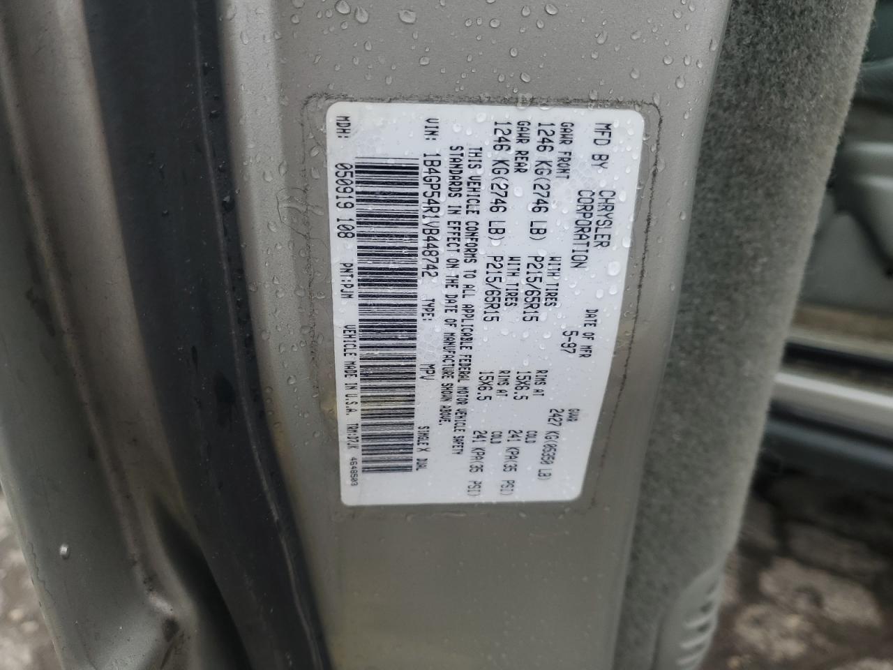 1997 Dodge Grand Caravan Le Silver vin: 1B4GP54R1VB448742