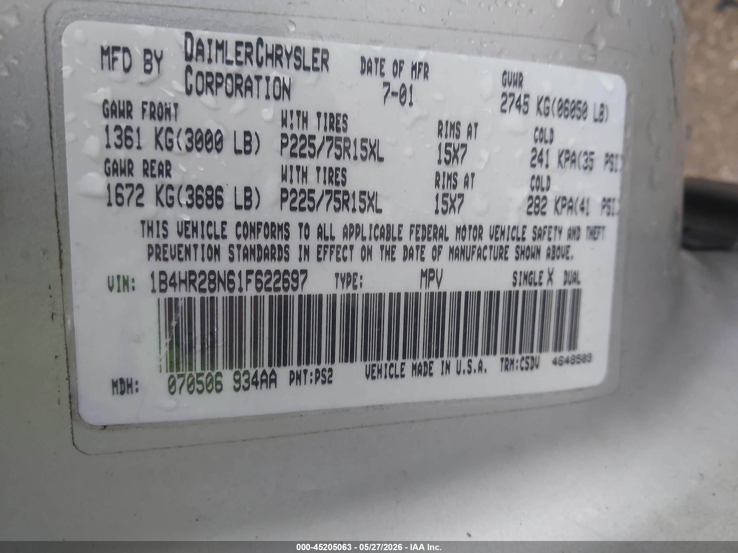 2001 Dodge Durango   Silver vin: 1B4HR28N61F622697
