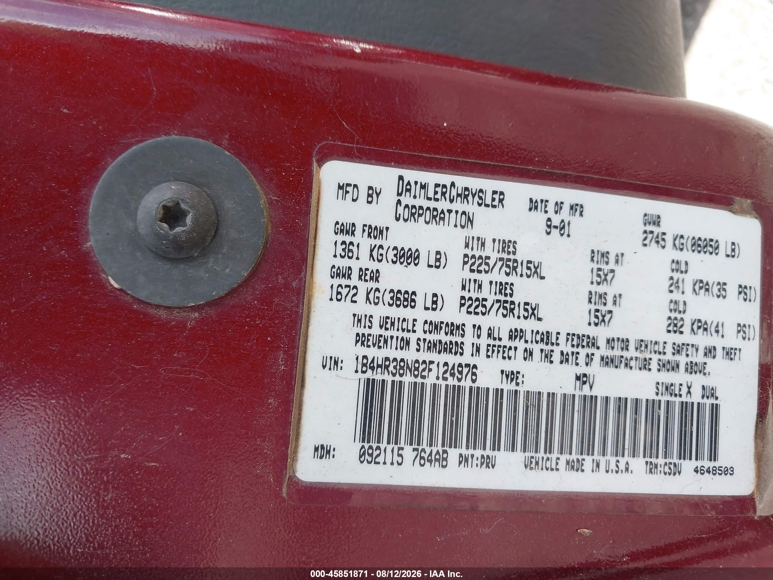 2002 Dodge Durango Sport Maroon vin: 1B4HR38N82F124976