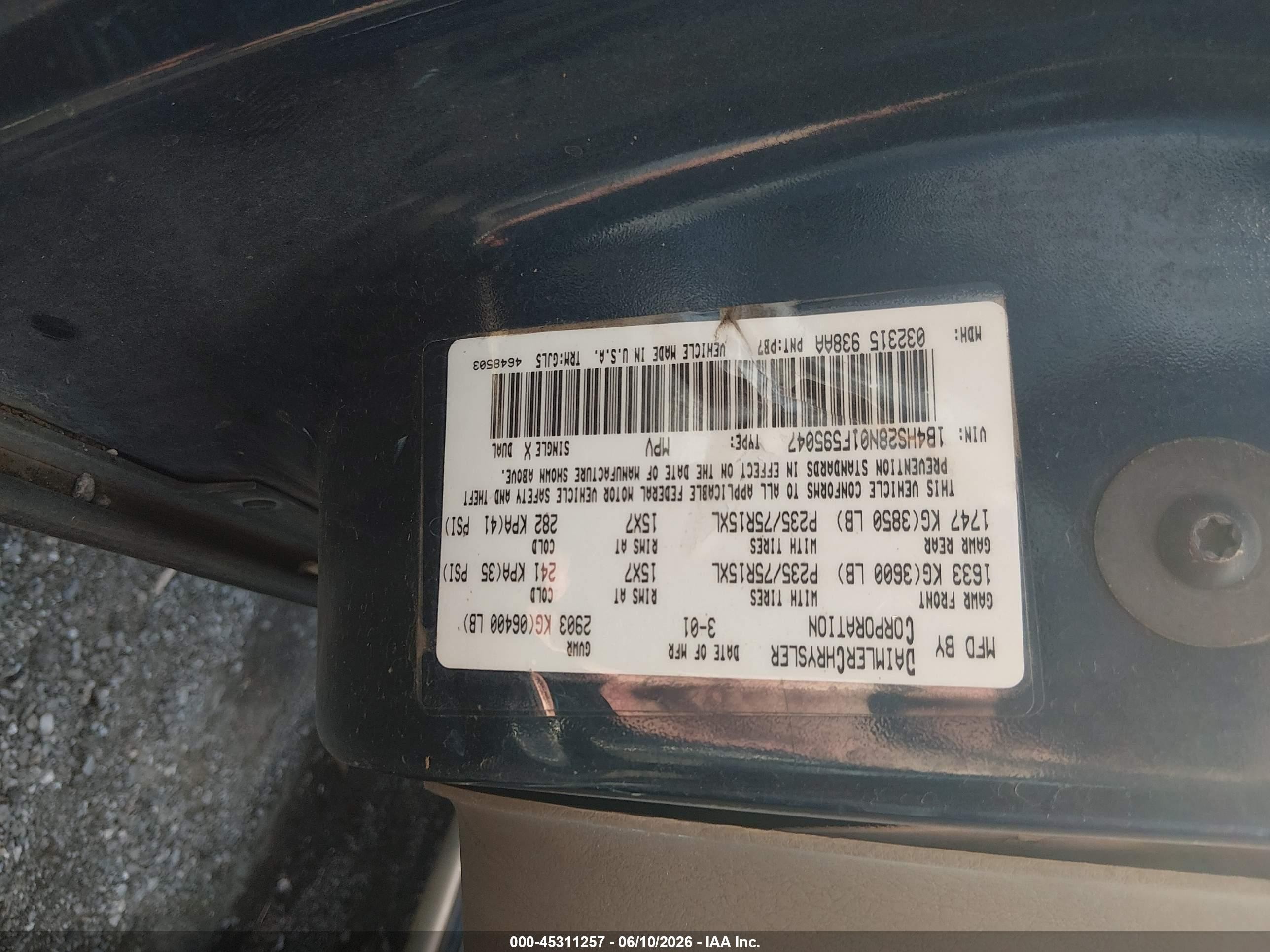 2001 Dodge Durango   Blue vin: 1B4HS28N01F595047