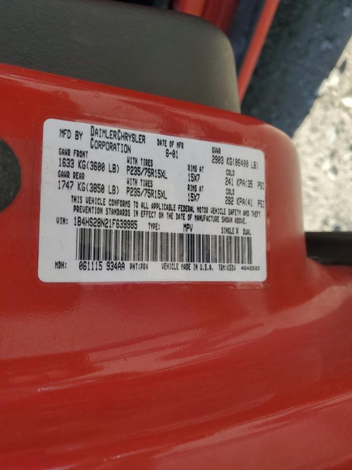 2001 Dodge Durango Red vin: 1B4HS28N21F639985