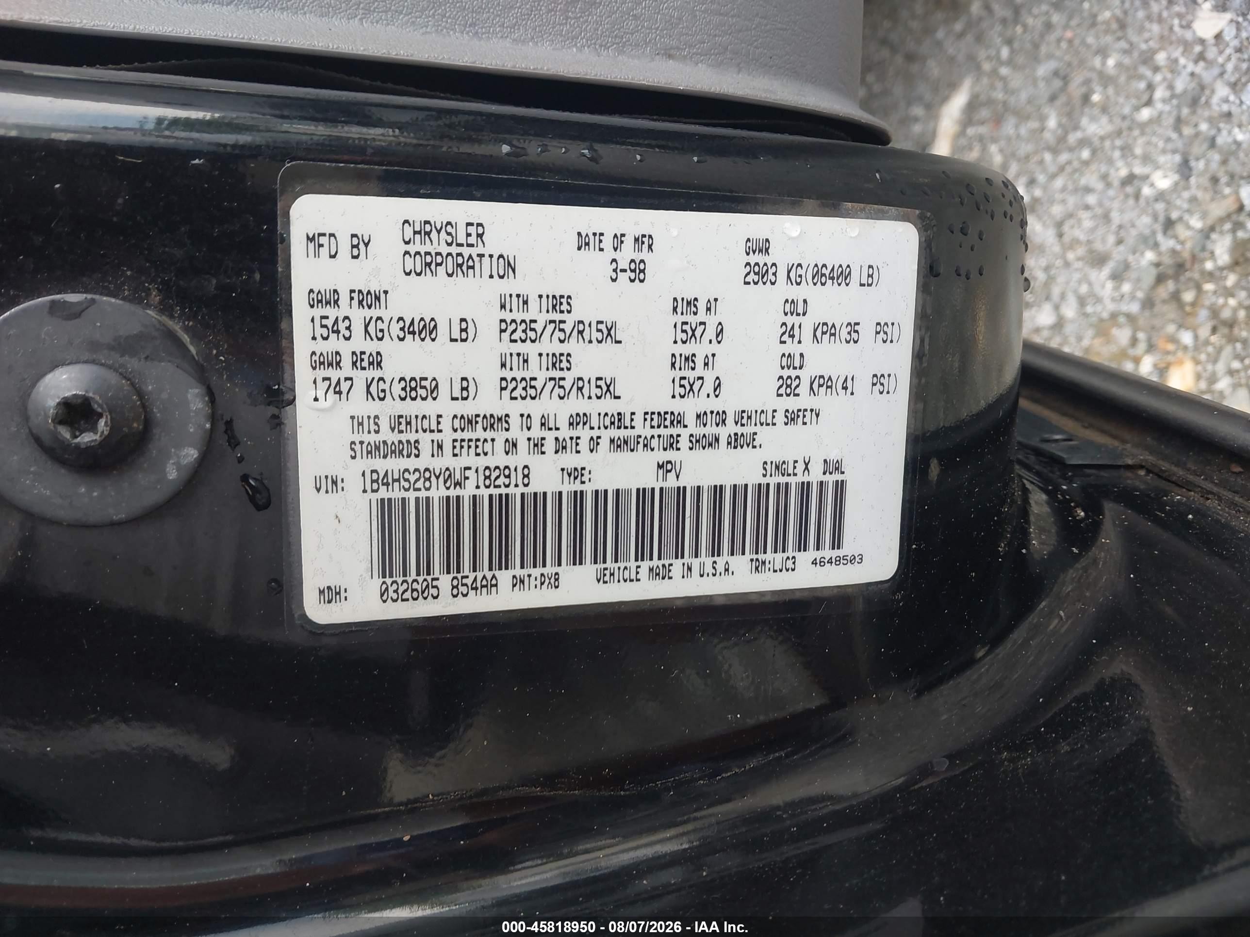 1998 Dodge Durango Slt Black vin: 1B4HS28Y0WF182918