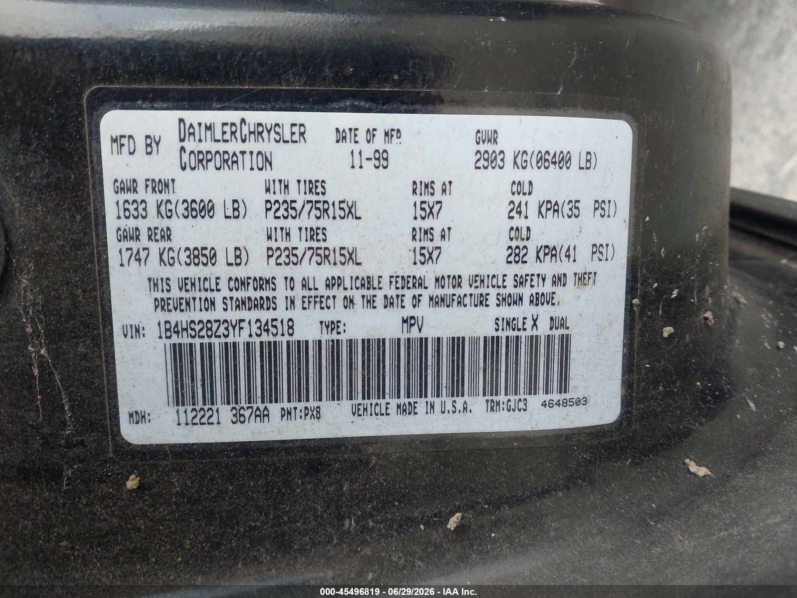 2000 Dodge Durango   Черный vin: 1B4HS28Z3YF134518