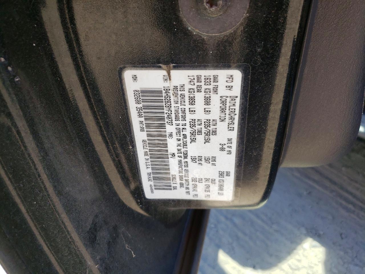 2000 Dodge Durango R/t Black vin: 1B4HS28Z8YF240737