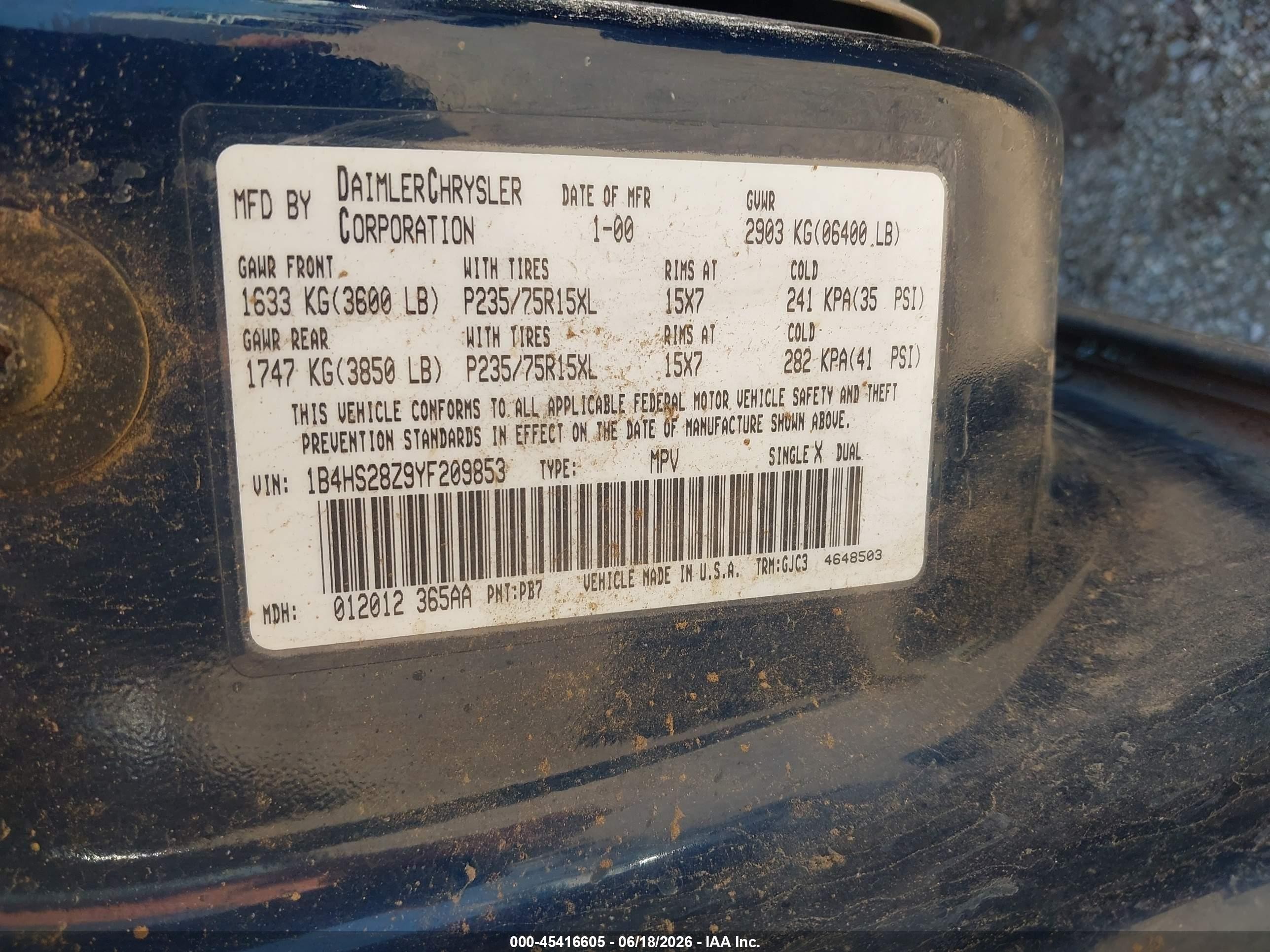2000 Dodge Durango   Dark Blue vin: 1B4HS28Z9YF209853