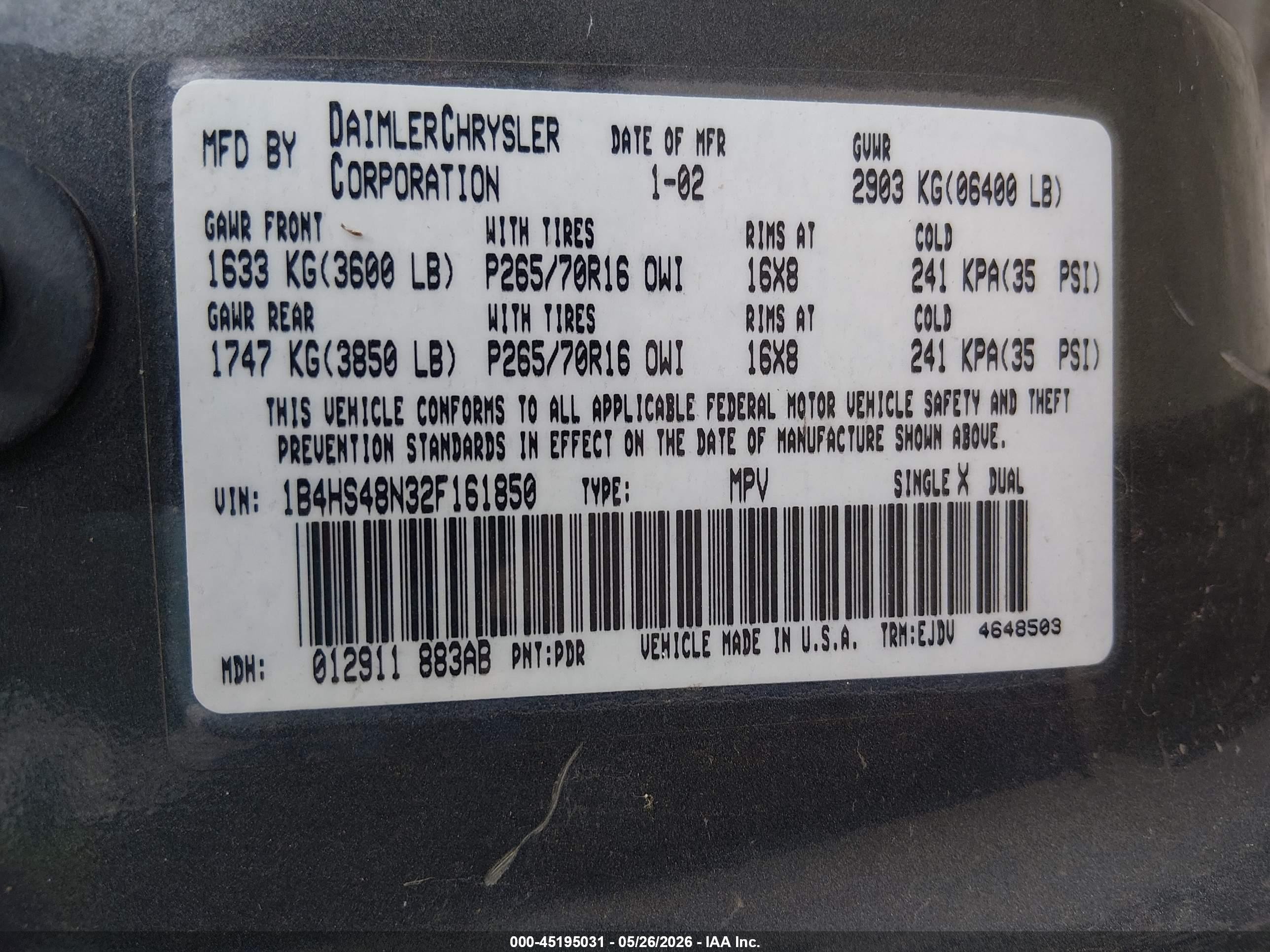 2002 Dodge Durango Slt Gray vin: 1B4HS48N32F161850