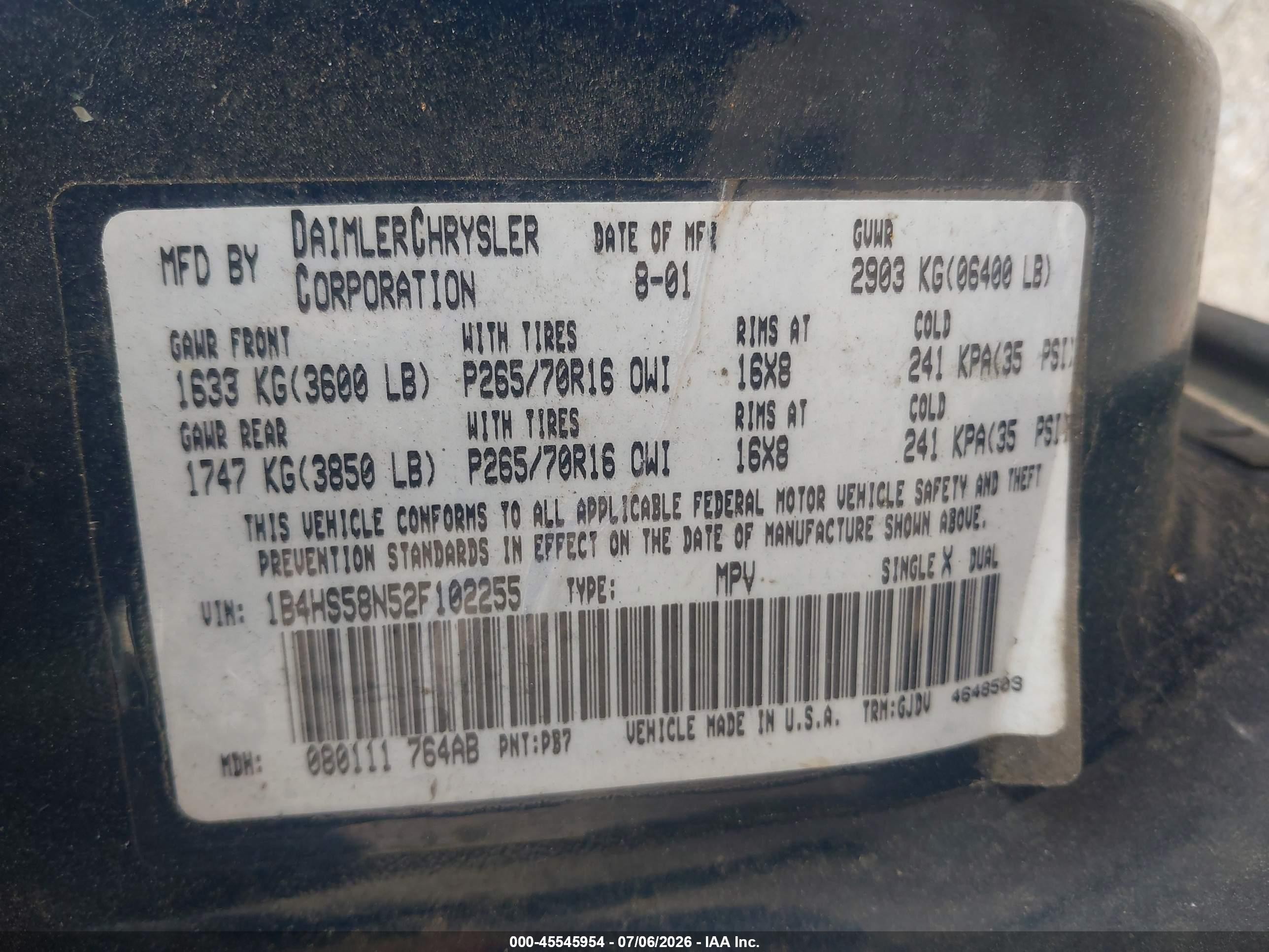 2002 Dodge Durango Slt Plus Blue vin: 1B4HS58N52F102255