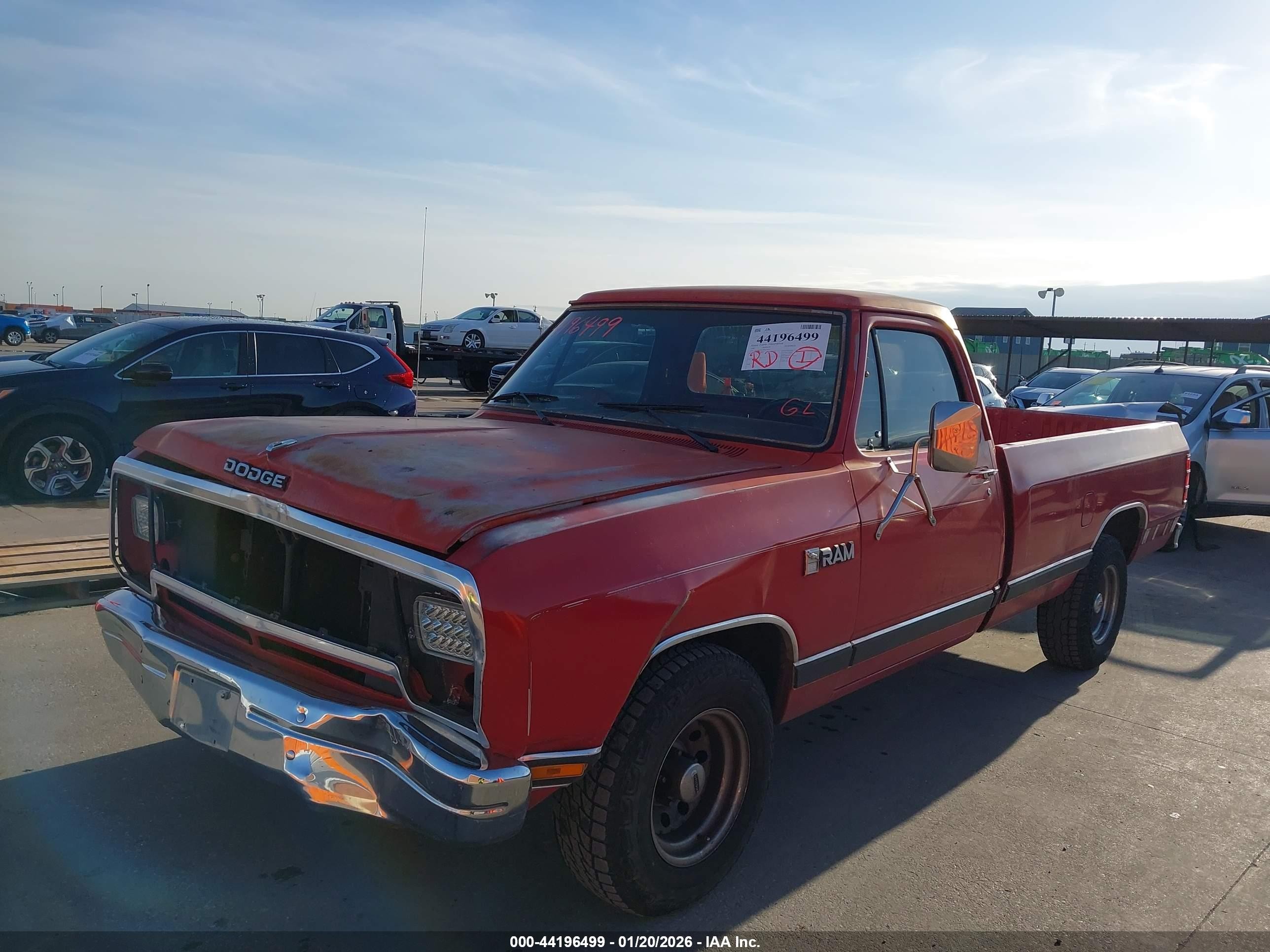 1987 Dodge D-series D100 Red vin: 1B7FD04T3HS518834