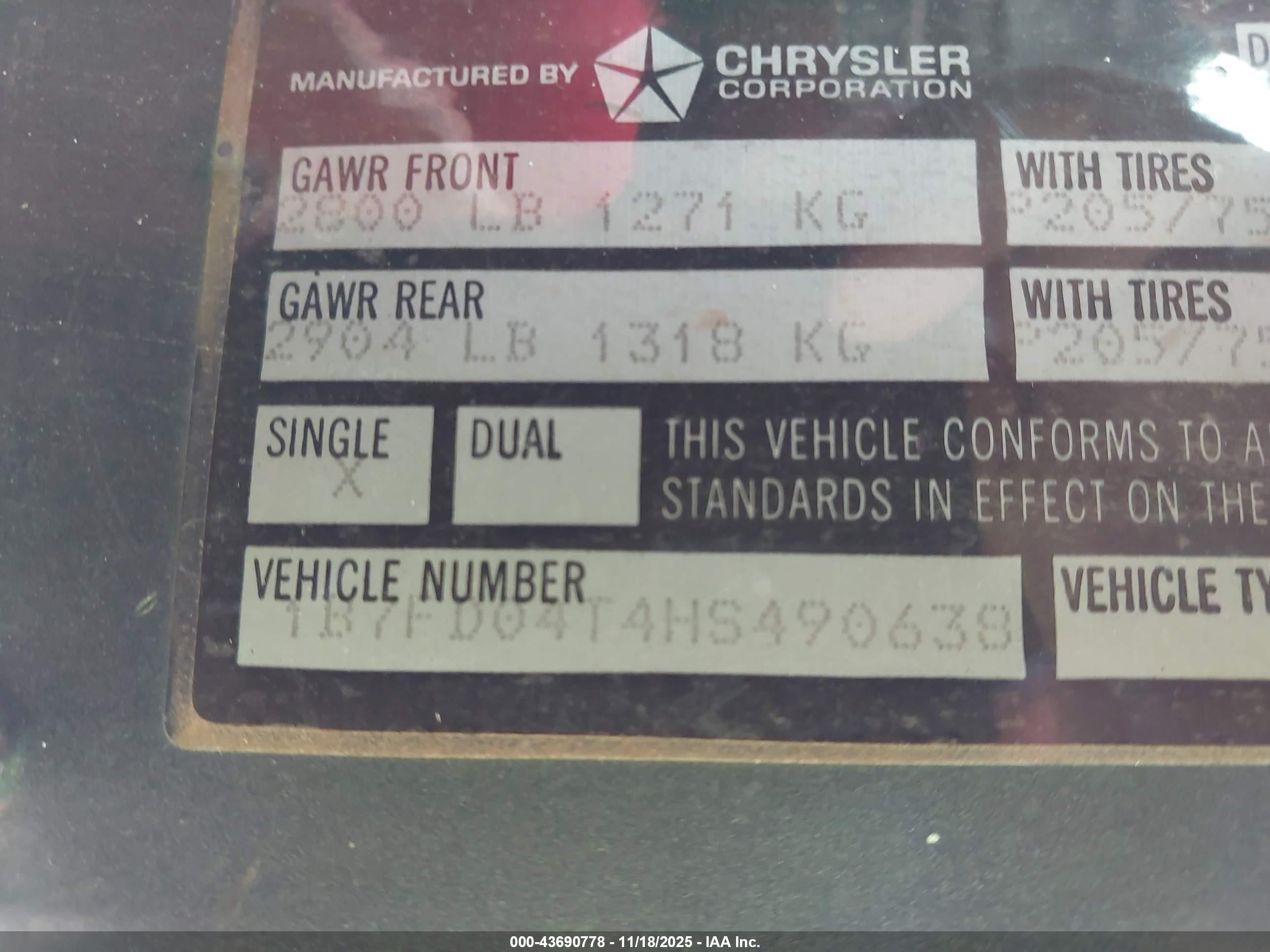 1987 Dodge D-series D100 Gray vin: 1B7FD04T4HS490638