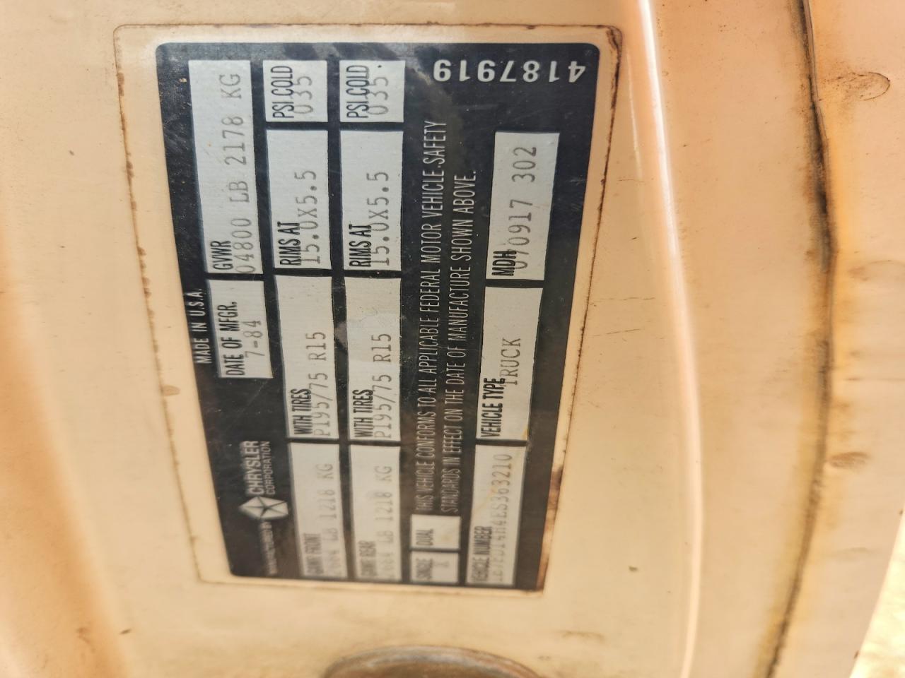1984 Dodge D-series D150 Cream vin: 1B7FD14H4ES363210