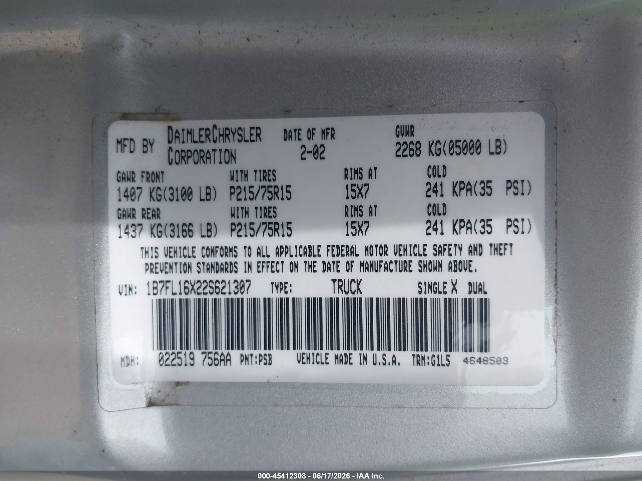 2002 Dodge Dakota Silver vin: 1B7FL16X22S621307