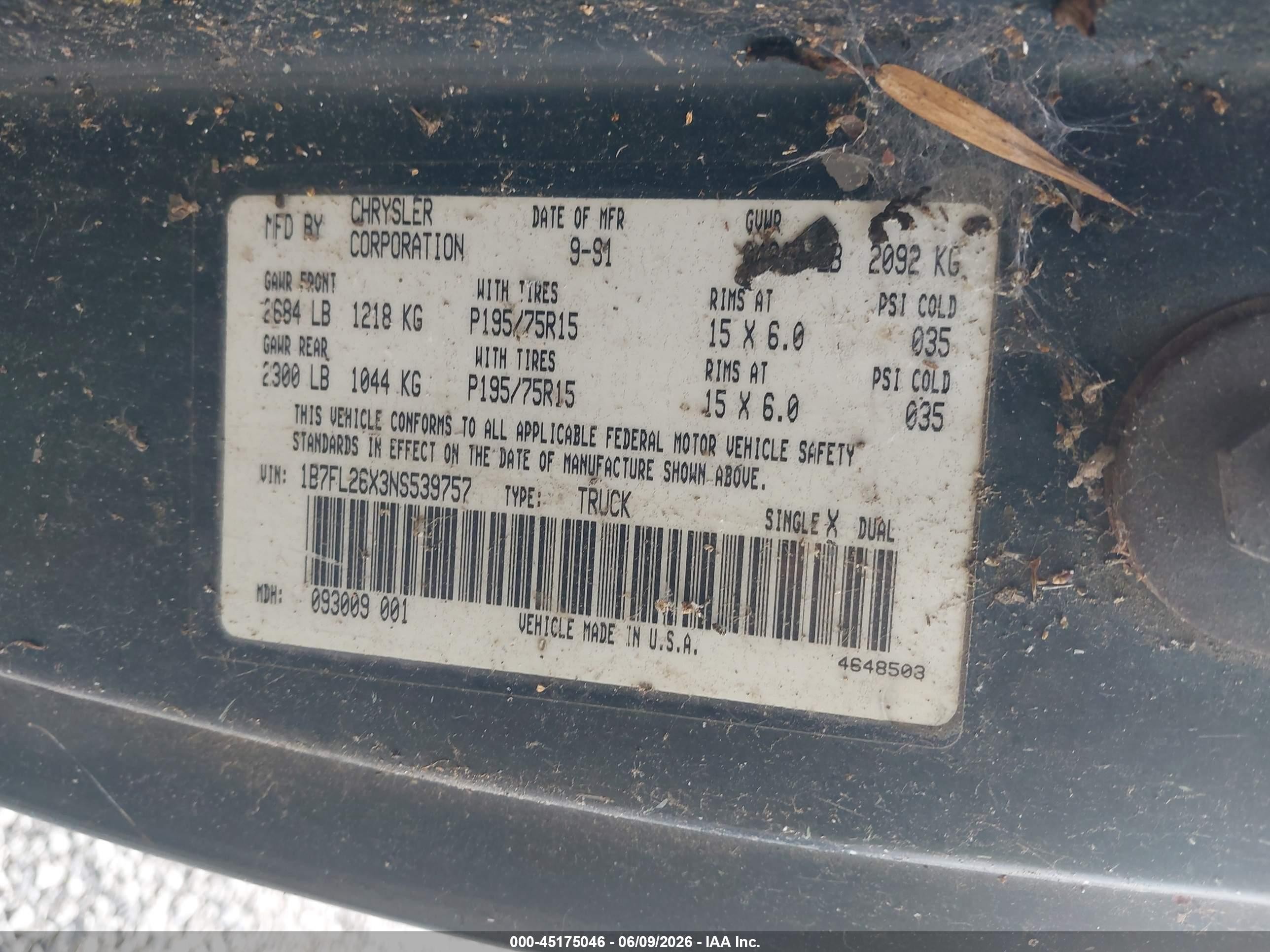 1992 Dodge Dakota   Gray vin: 1B7FL26X3NS539757