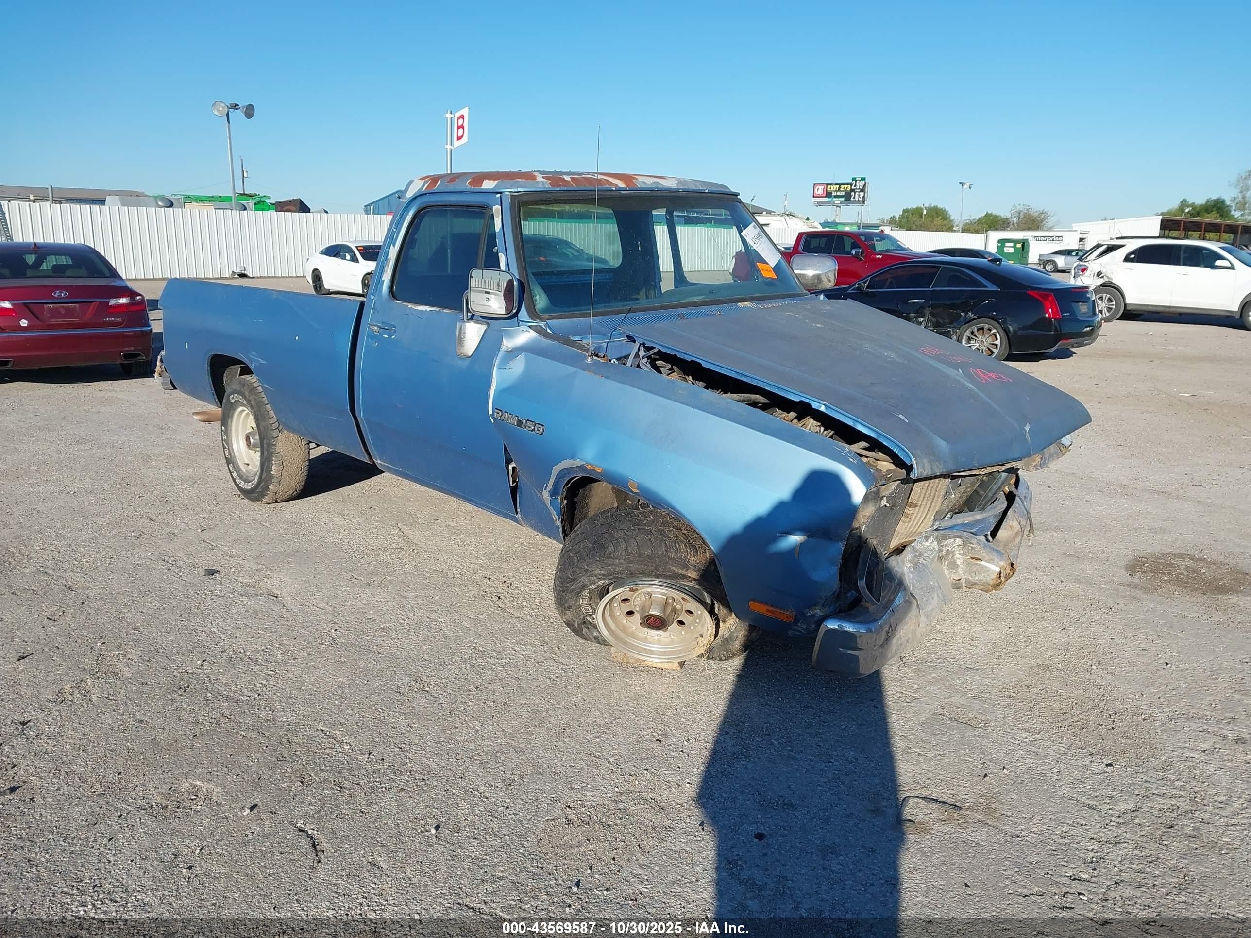 1991 Dodge D-series D150 Blue vin: 1B7GE16Y1MS217408