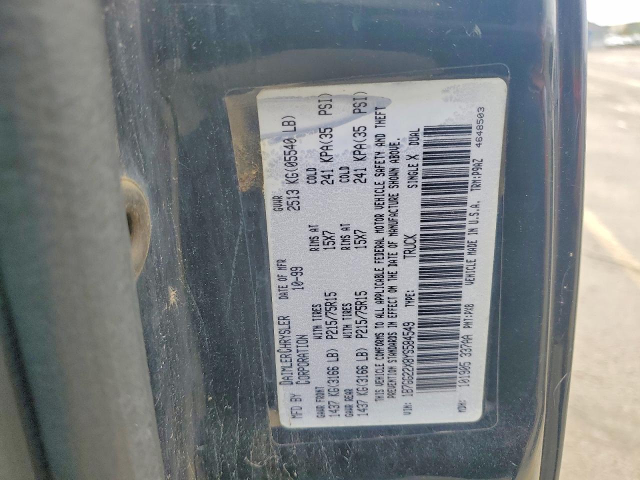 2000 Dodge Dakota Black vin: 1B7GG22X8YS584549