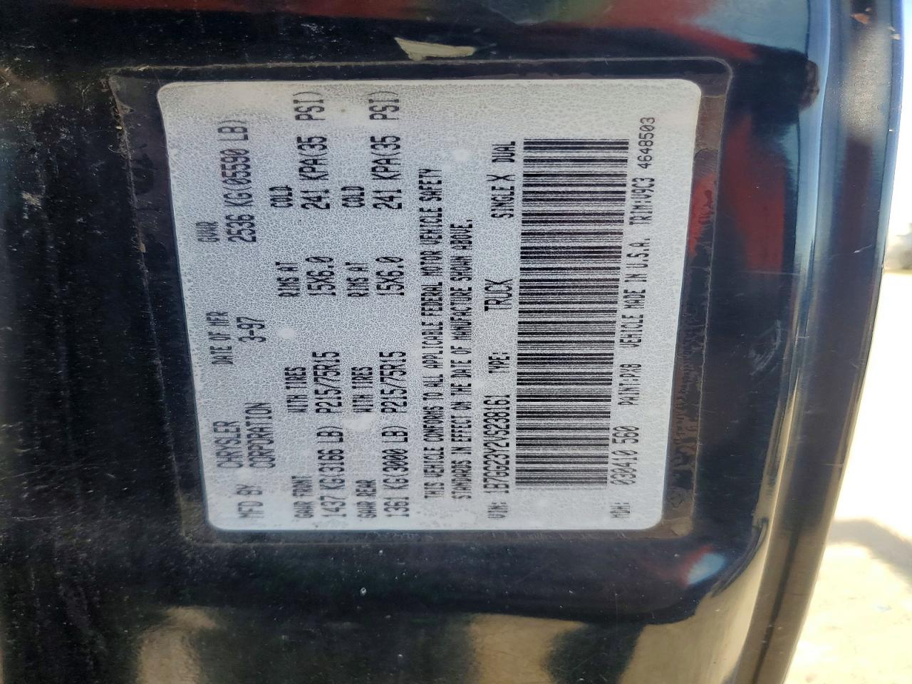 1997 Dodge Dakota Black vin: 1B7GG23Y2VS238161