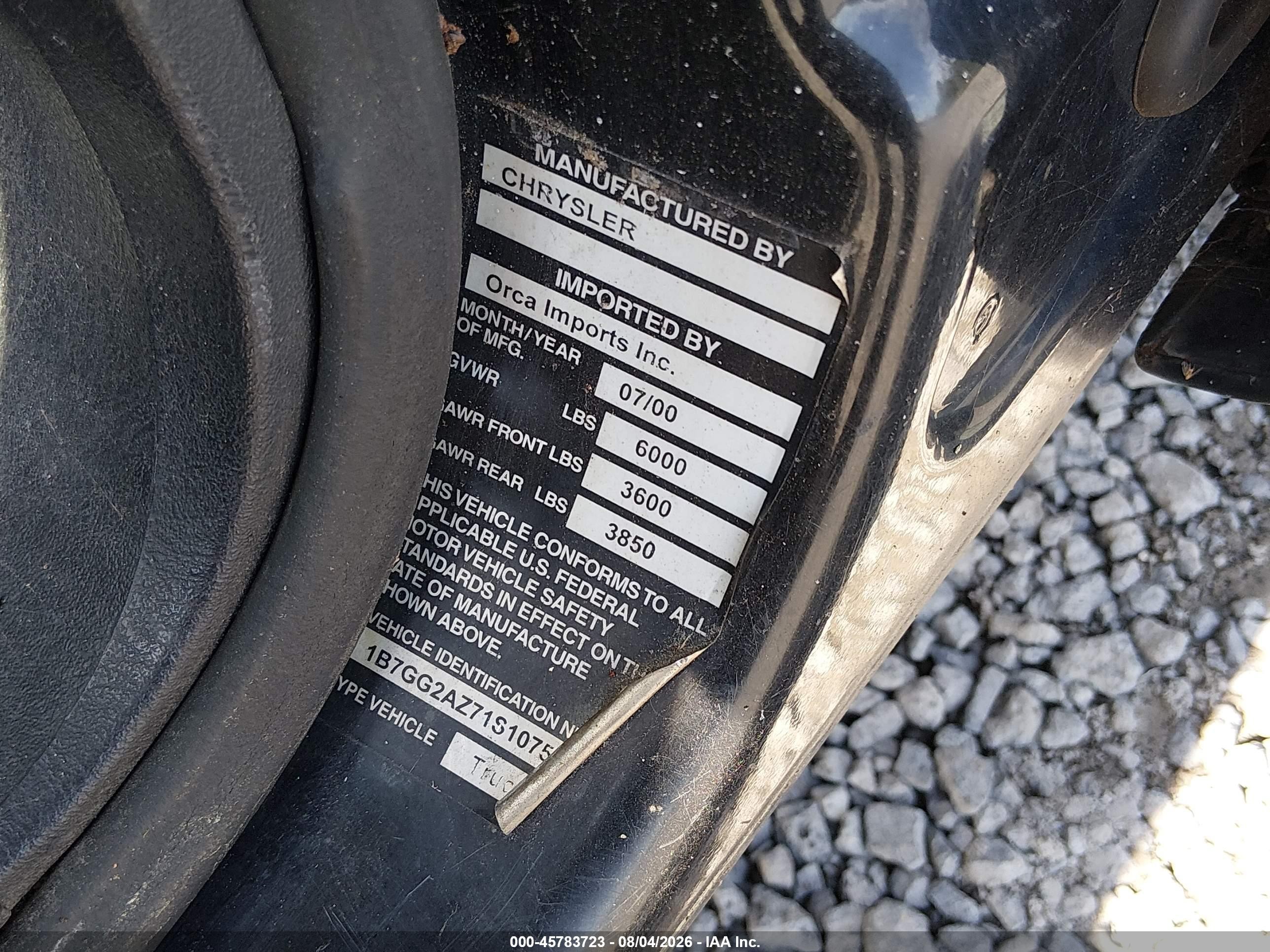 2001 Dodge Dakota Slt/sport Black vin: 1B7GG2AZ71S107507