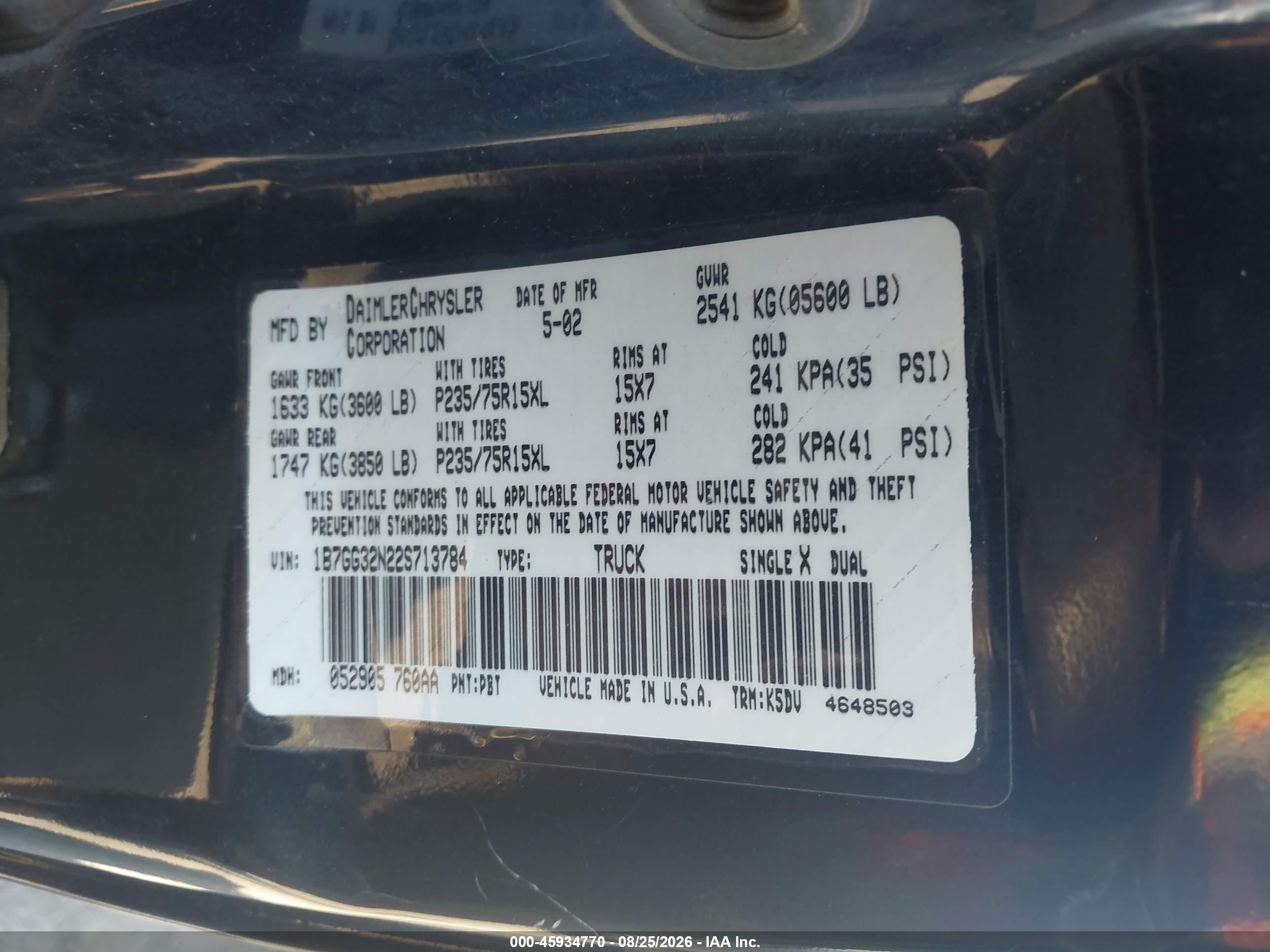 2002 Dodge Dakota Sport Dark Blue vin: 1B7GG32N22S713784