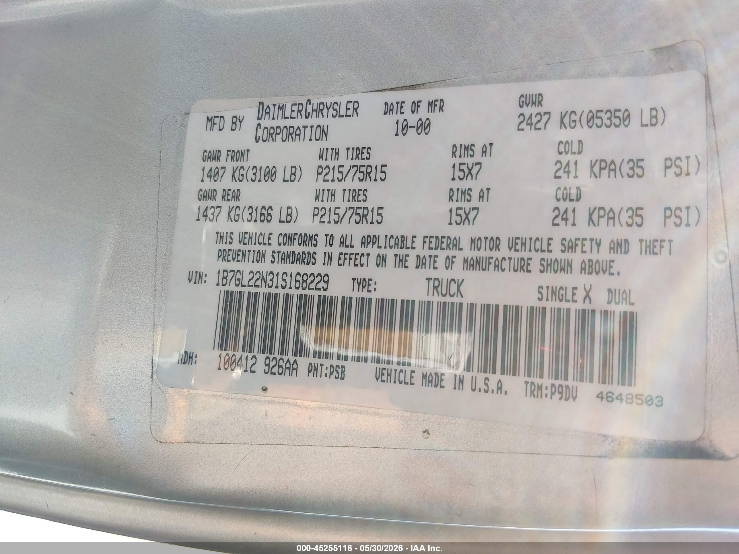 2001 Dodge Dakota Slt/sport Silver vin: 1B7GL22N31S168229