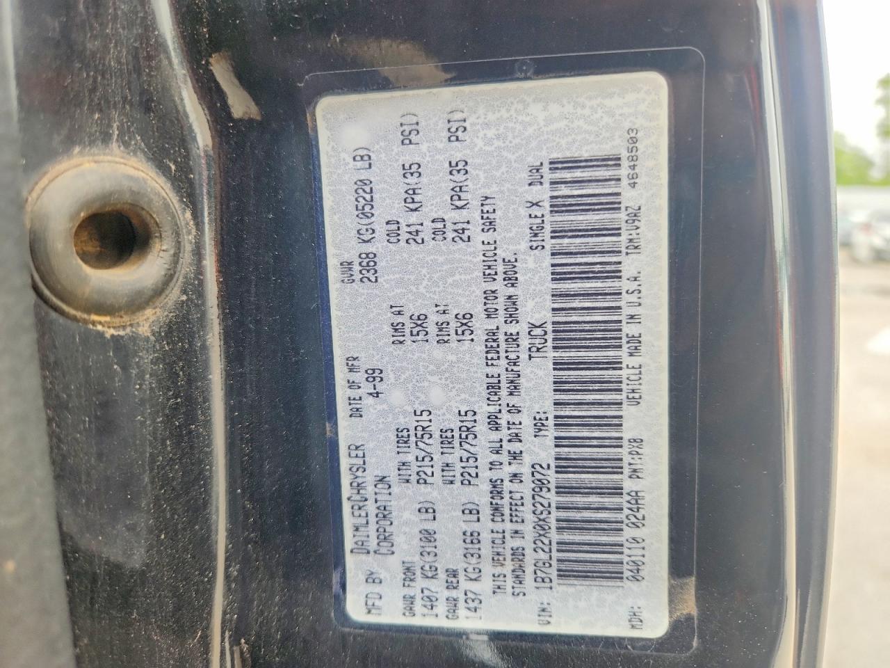 1999 Dodge Dakota Black vin: 1B7GL22X0XS279072
