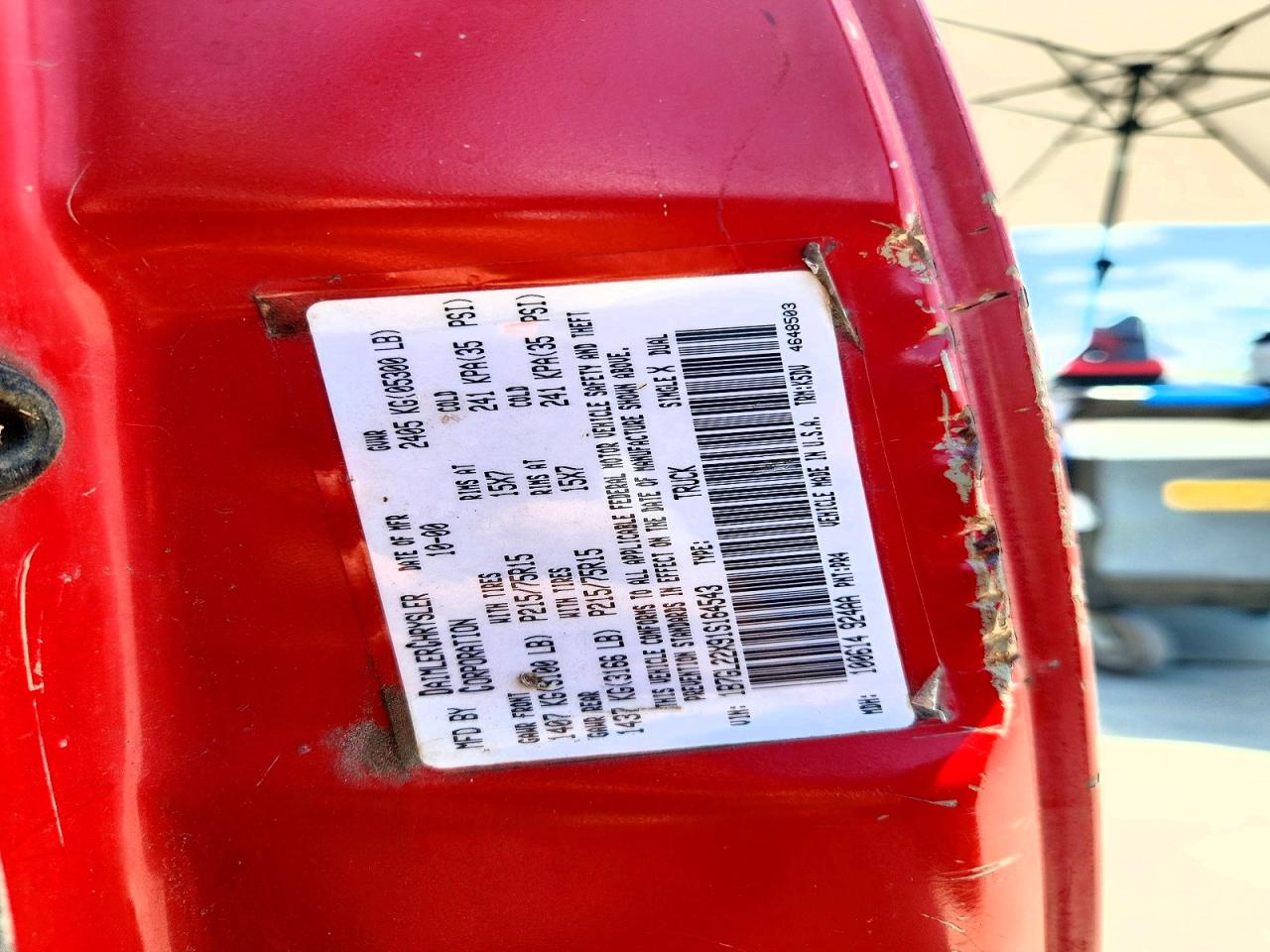 2001 Dodge Dakota Red vin: 1B7GL22X91S164543