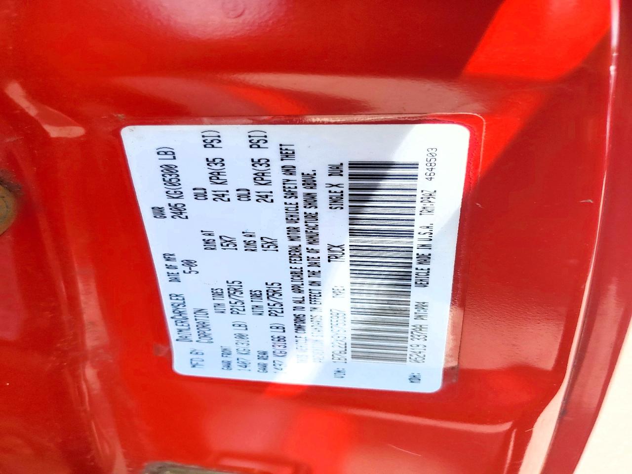 2000 Dodge Dakota Red vin: 1B7GL22X9YS755997